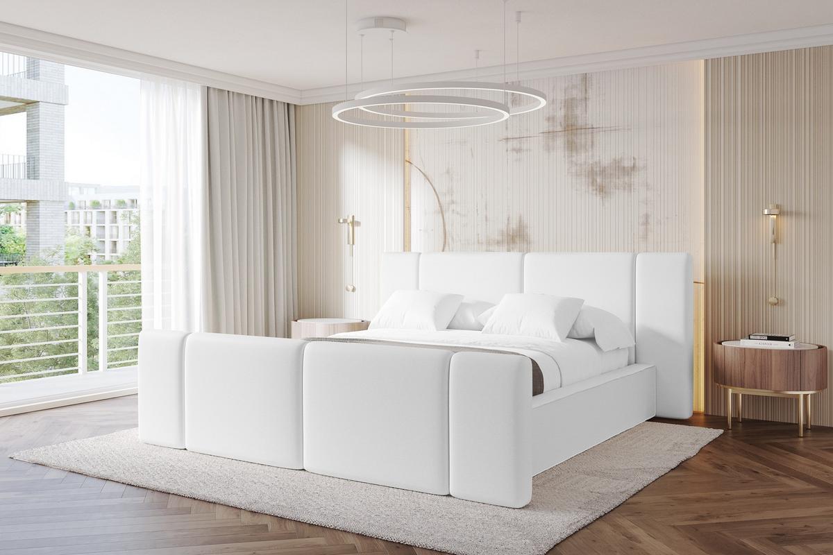 POLSTERBETT mit Bettkasten, Fußteil und Lattenrost, Bett mit Matratze H3/H4 - RIVO-Z 180x200 Weiß - Weiß Hochglanz, Holzwerkstoff/Textil (180/200cm) - ALTDECOR