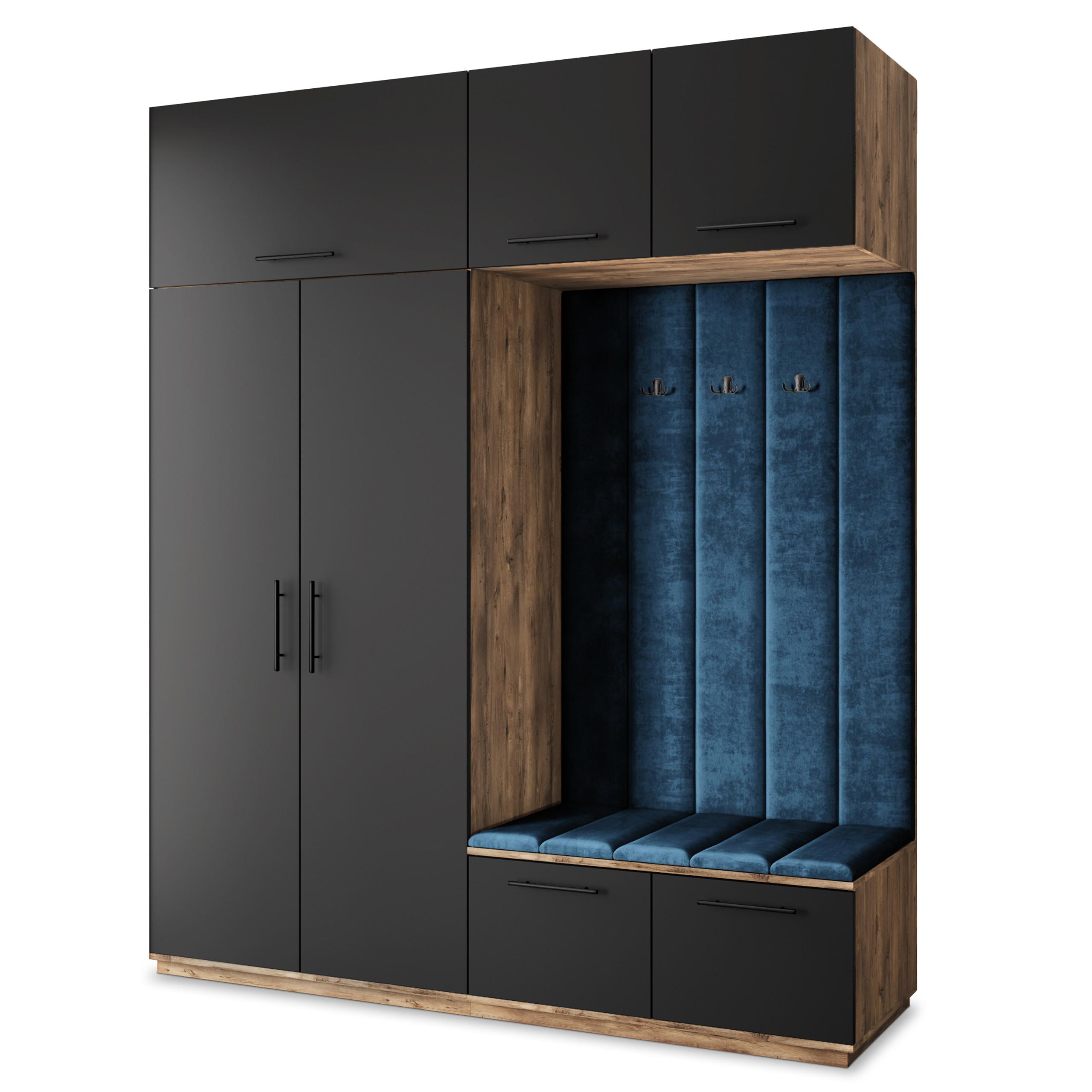GARDEROBENSCHRANK REMA 200/240/60 cm Modern Garderobe-Set Eiche Lefkas - Blau/Eichefarben, Holzwerkstoff (200/240/60cm) - MASSENO