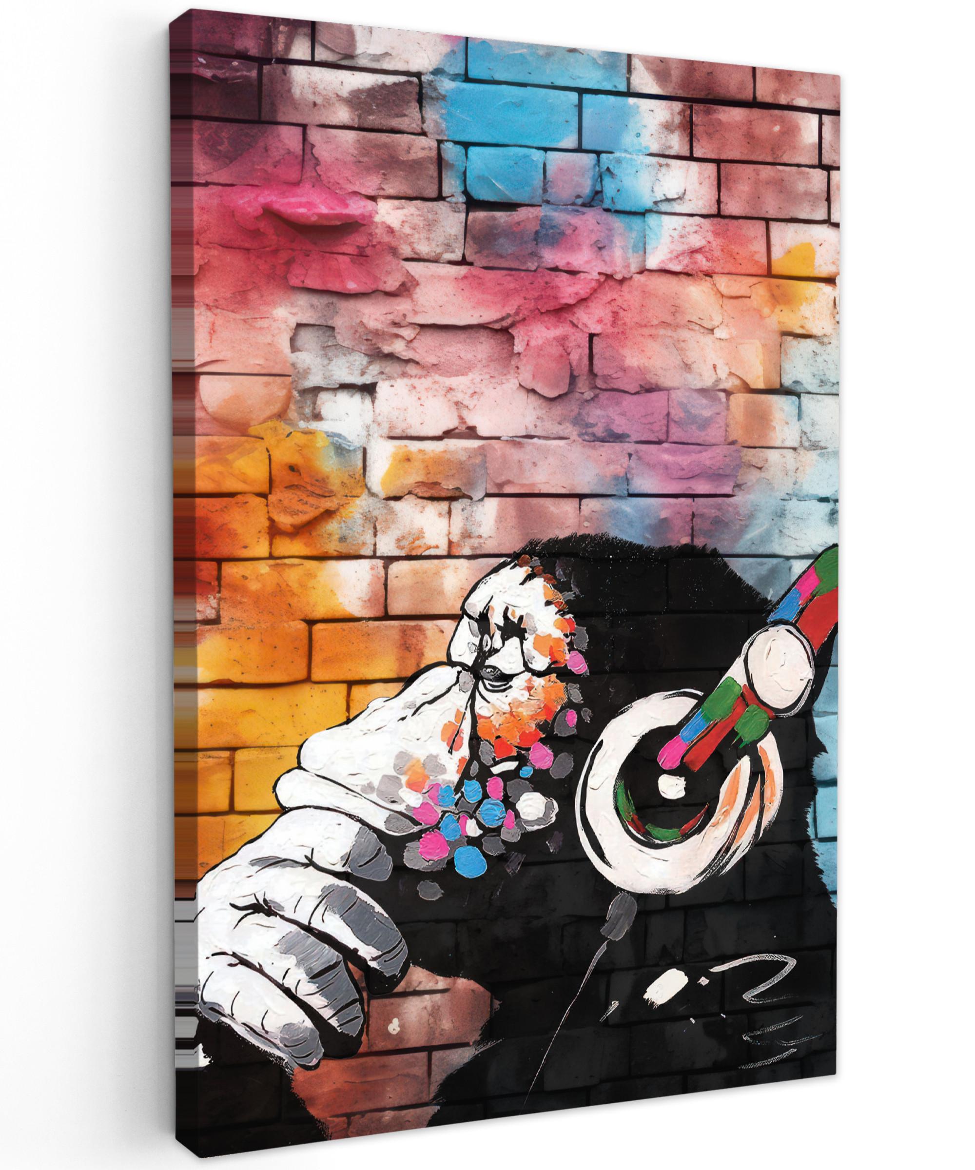 LEINWANDBILD Affe - Graffiti - Musik Wanddeko Schlafzimmer 60x90 cm - Multicolor, Textil (60/90cm) - MuchoWow