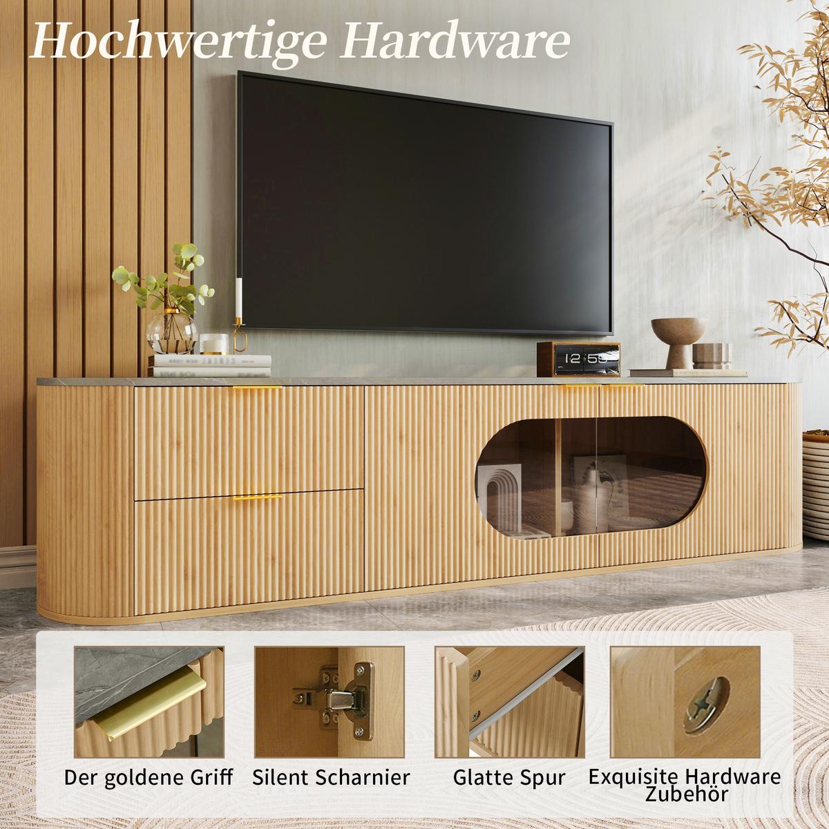TV LOWBOARD holzoptik glas modern 172cm design - Naturfarben, Holzwerkstoff (172/45.5/38cm) - Urban Meuble