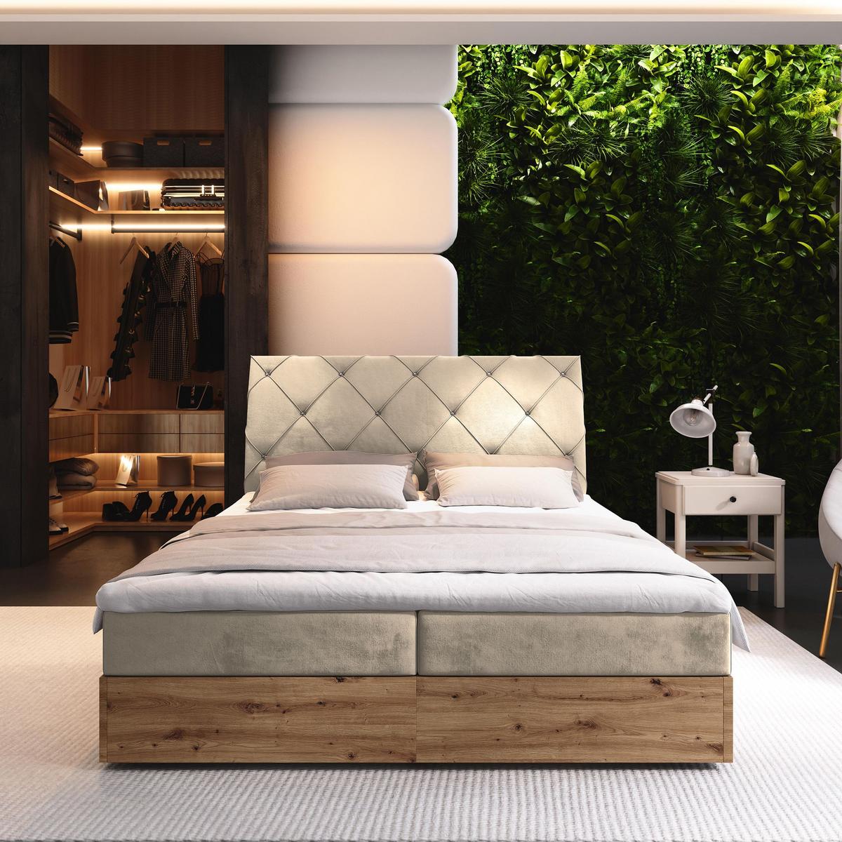BOXBETT VELLANO 180x200 cm mit Matratze und Topper - Beige - Beige, Holz (180/200cm) - MASSENO