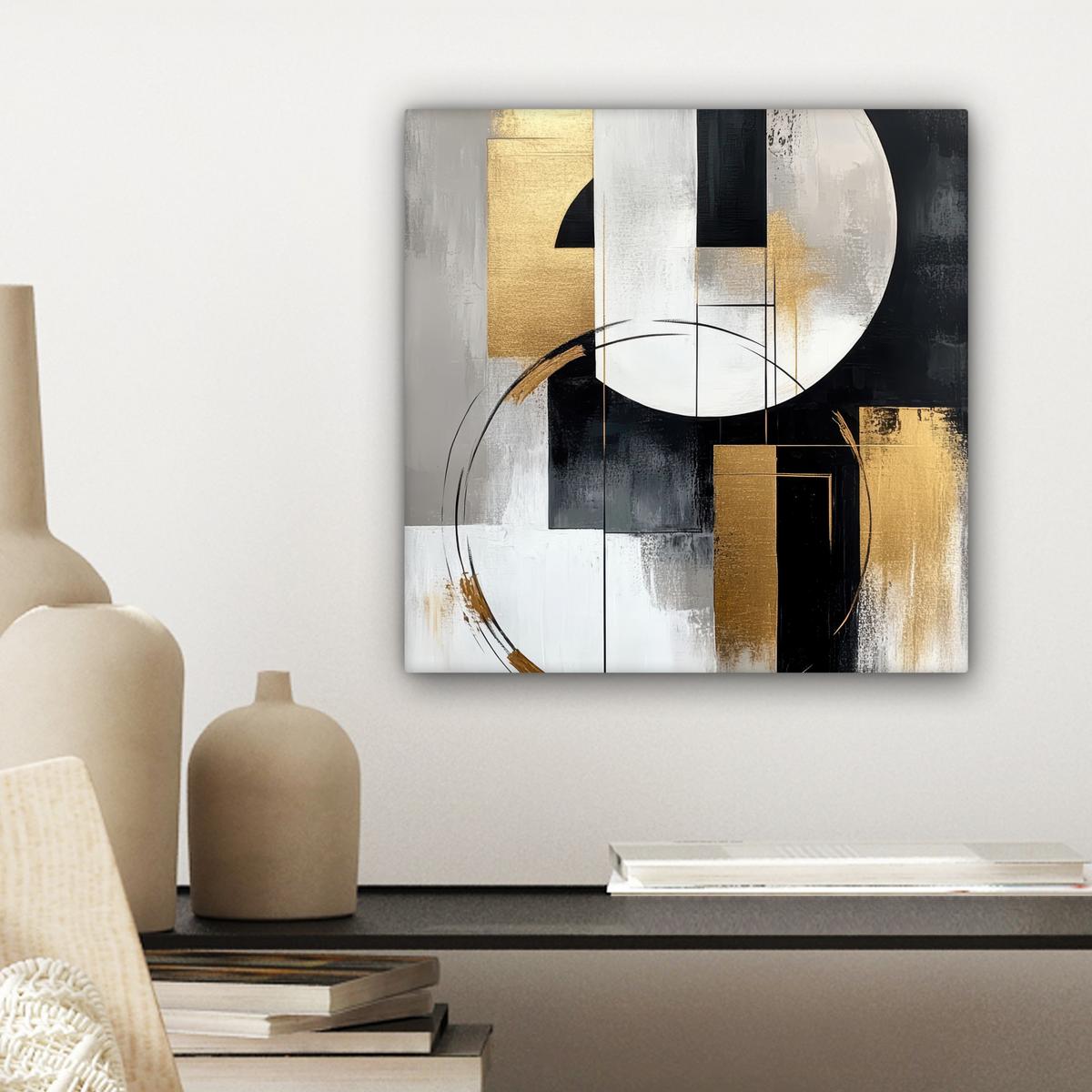 LEINWANDBILD Abstrakt - Gold - Silber - Formen - Ästhetik Deko Wohnzimmer 20x20 cm - Multicolor, Textil (20/20cm) - MuchoWow