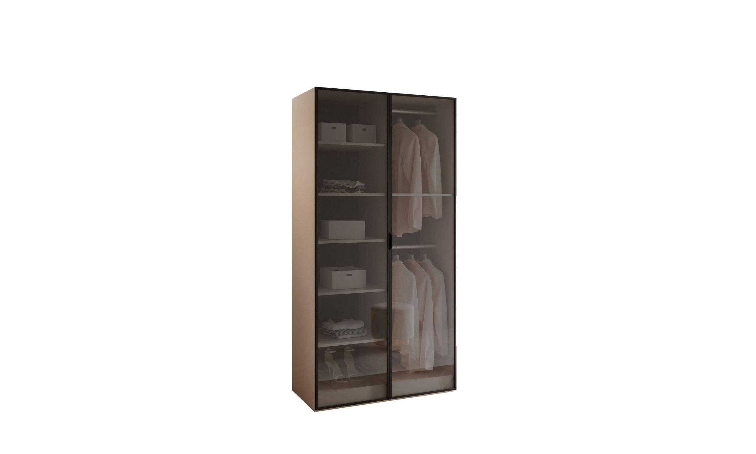 KLEIDERSCHRANK SANDBOX 100 101/49/200 cm Beige Sand / schwarzes Glas mit LED 4 Zusatzböden - Sandfarben/Schwarz, Holzwerkstoff/Kunststoff (101/200/49cm) - Lookway