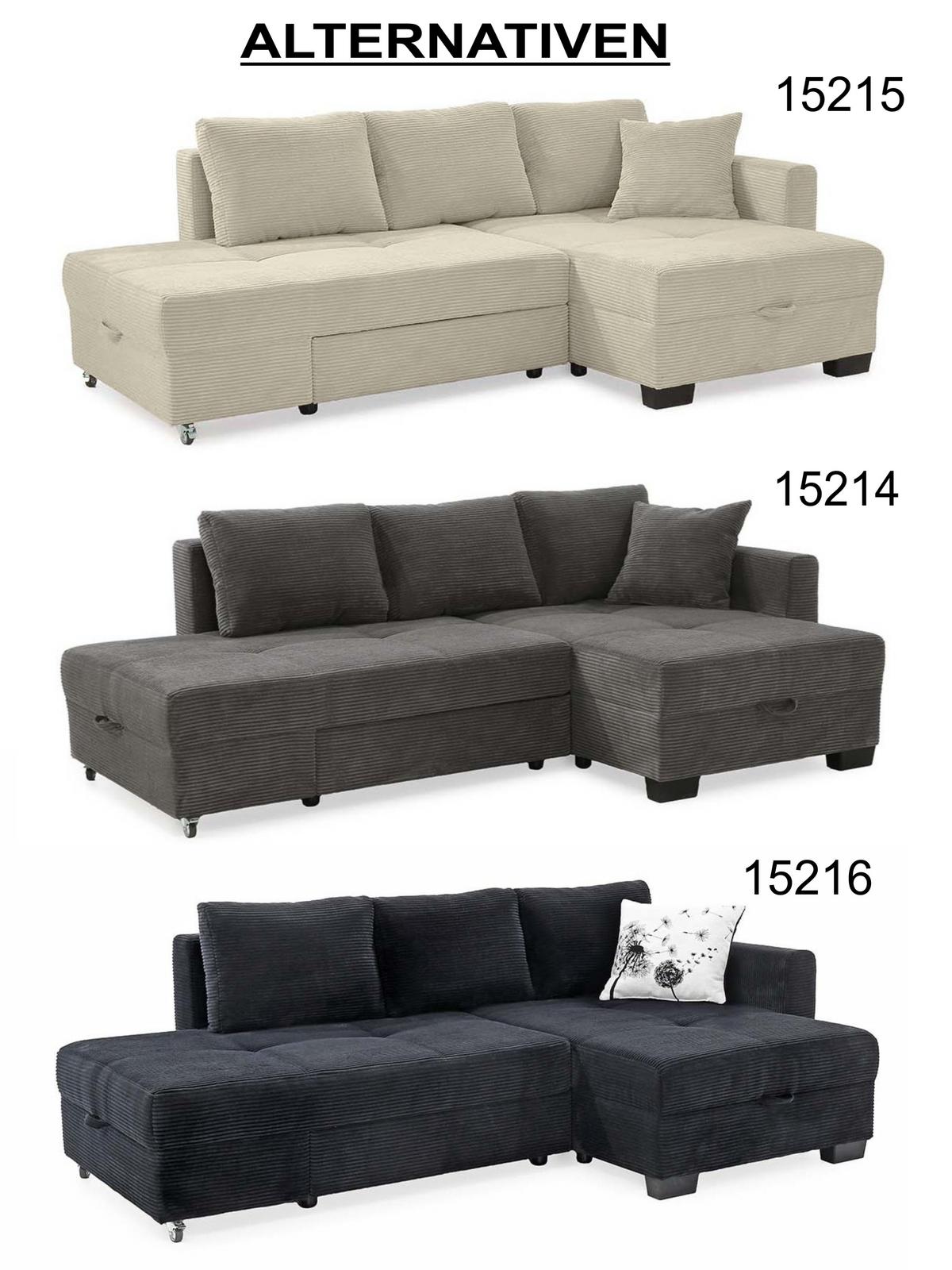 ECKSOFA Doppelbett mit Bettkasten, seitenverkehrt montierbar B247/T155/H87 cm, Liegefläche 183x207 cm, Cord Dunkelgrau / 15214 - Dunkelgrau/Schwarz, Kunststoff/Textil (247/155cm) - luma-home
