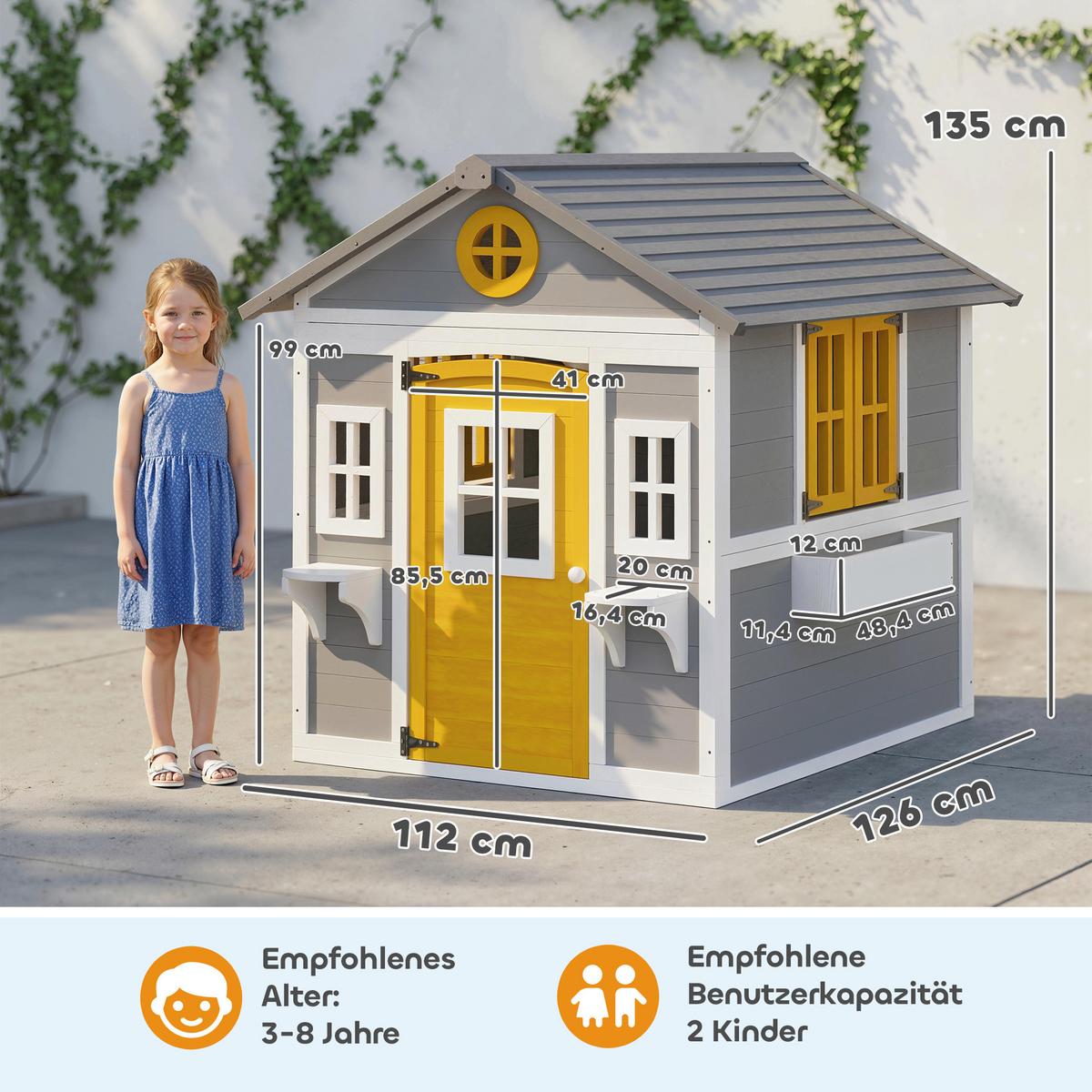 SPIELHAUS Tannenholz Grau - Grau, Holz (112/135/126cm) - Outsunny