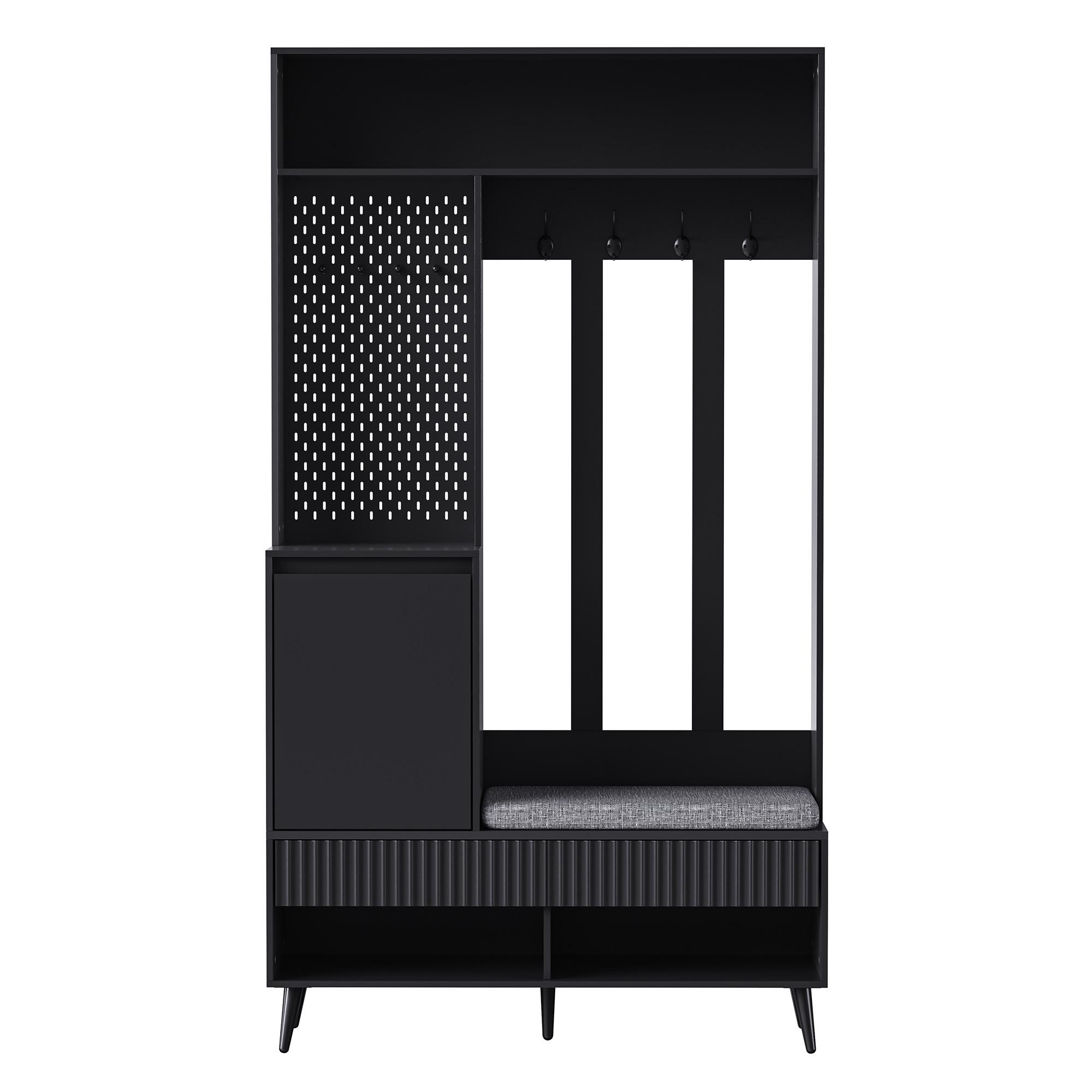 GARDEROBE schwarz sitzbank stauraum - Schwarz, Holzwerkstoff (100/180/35cm) - Urban Meuble