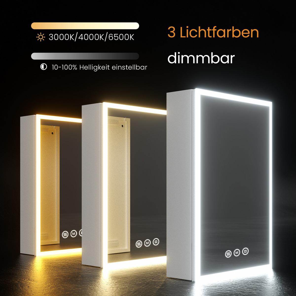 SPIEGELSCHRANK mit Beleuchtung silberweiß 70/50/14,5 - Weiß, Glas/Metall (50/70/14.5cm) - EMKE
