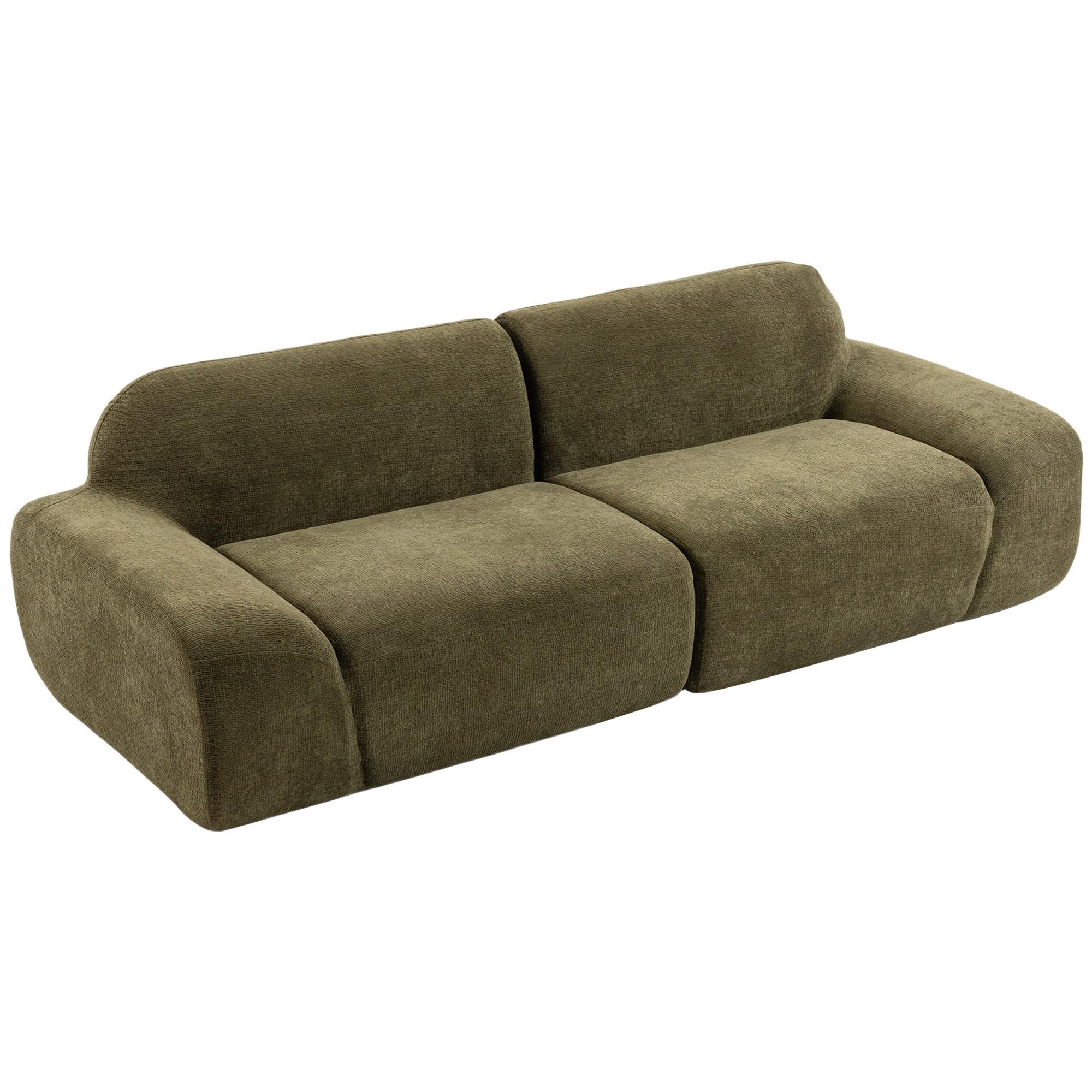 3-SITZER-SOFA Chenille 100 Polyester Schaumstoff Cremeweiß - Dunkelgrün, Textil (95/70/244cm) - HOMCOM
