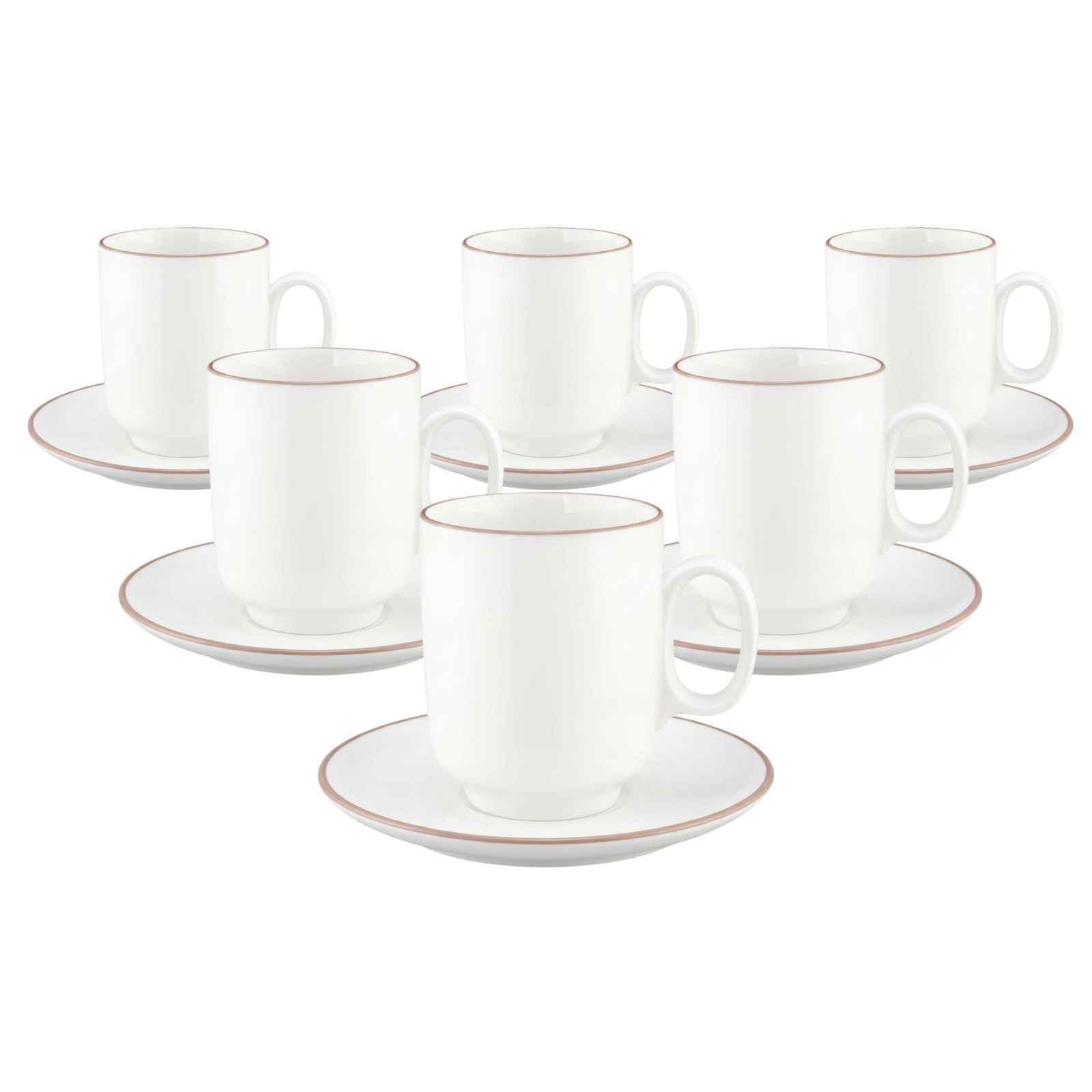 KAFFEEBECHER MIT UNTERTASSEN Sento Home Pure Lines Cocoa Brown 400 ml 6er Set - Hellbraun, Keramik (0.4L) - Seltmann Weiden
