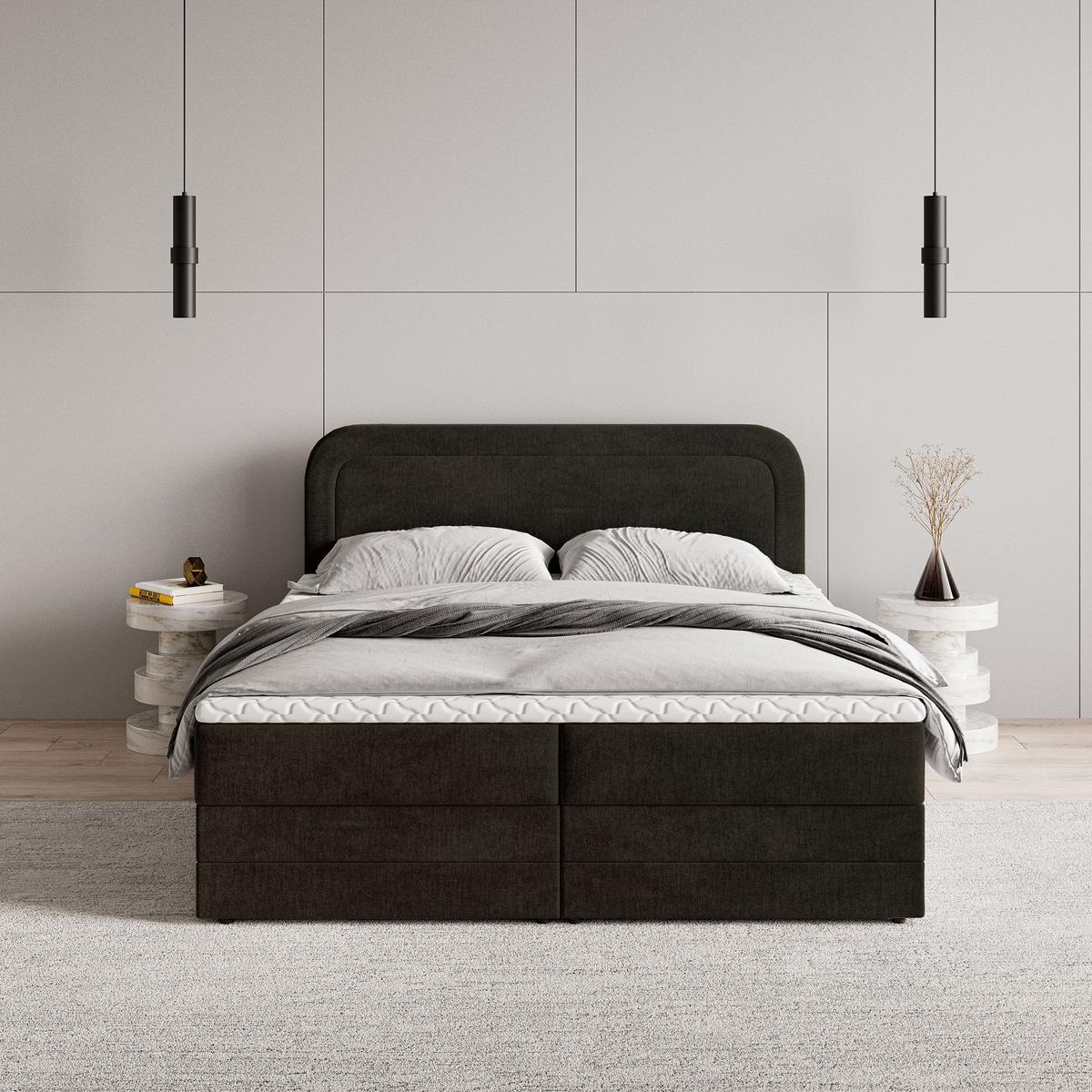 BOXBETT ARMEL 140x200 cm mit Matratze und Topper - Braun - Braun, Holz (140/200cm) - MASSENO