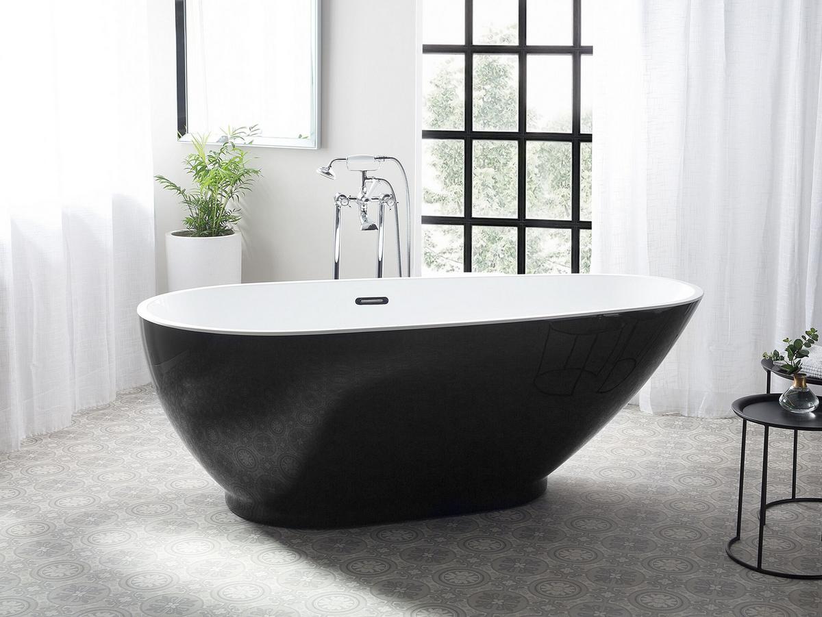 BADEWANNE FREISTEHEND 82x173x59 cm schwarz Guiana - Schwarz, Kunststoff (82/60/173cm) - Beliani