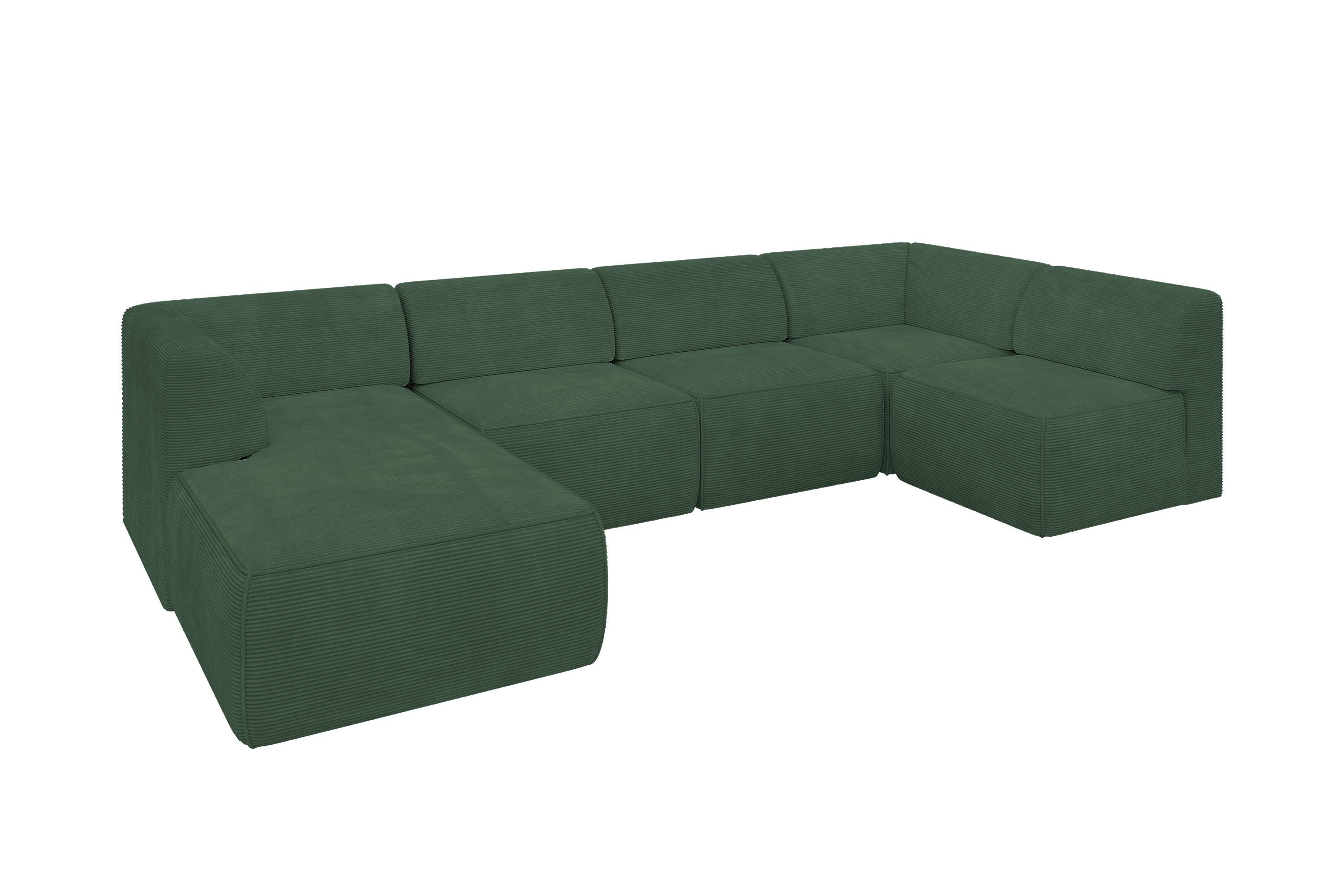 WOHNLANDSCHAFT Ottomane Links MOVO-L 345x180x78 cm Grün Cord - Grün, Holzwerkstoff/Kunststoff (345/78/180cm) - ALTDECOR