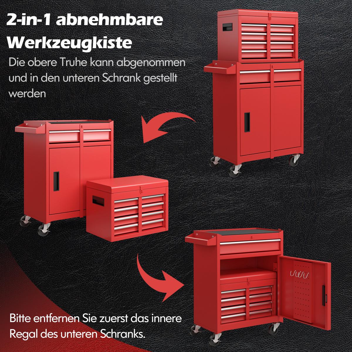 WERKZEUGTRUHE mit 5 Schubladen Rot - Rot, Metall (71/33.5/58cm) - COSTWAY