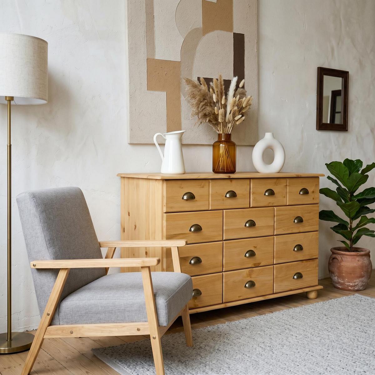 APOTHEKERKOMMODE COLMAR gebeizt/gewachst - Kieferfarben, Holz (117/73/35cm) - IDIMEX