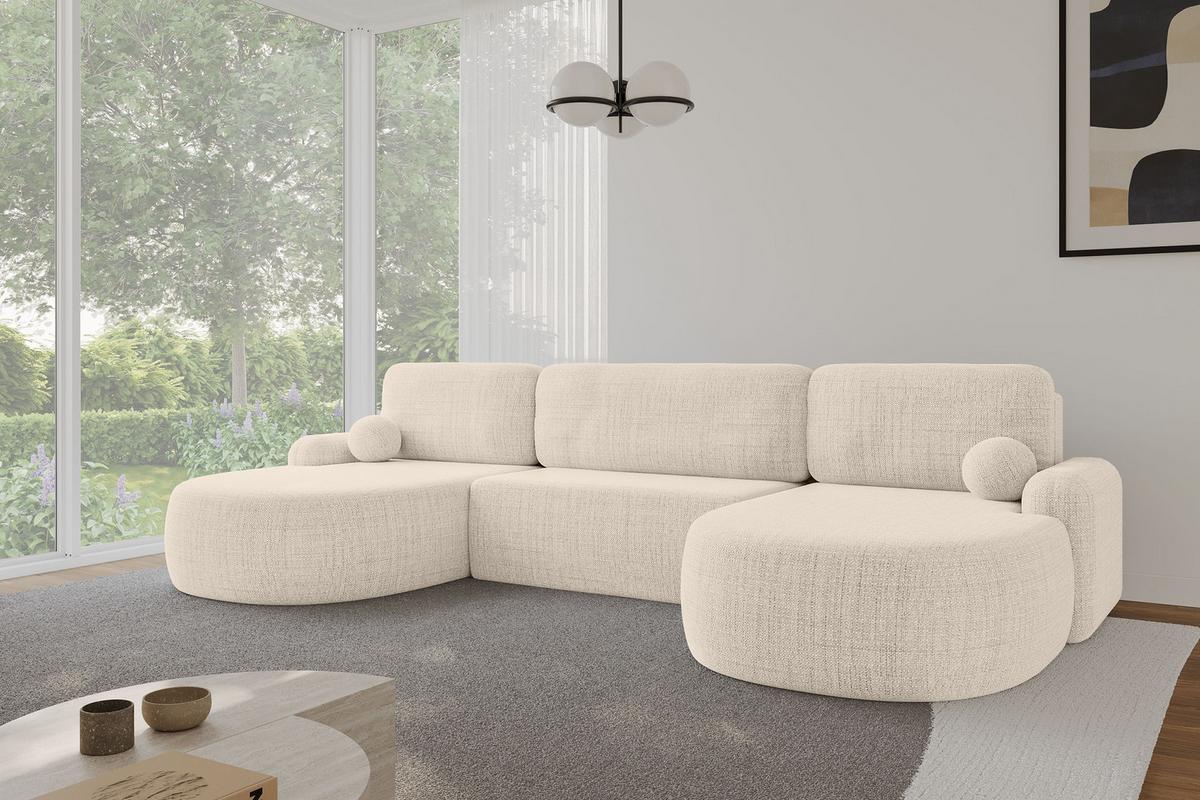 WOHNLANDSCHAFT mit Schlaffunktion und Bettkasten LIRA-U - 335x172x89 Beige - Beige, Holzwerkstoff/Textil (335/89/172cm) - ALTDECOR