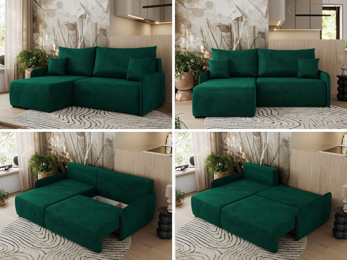 ECKSCHLAFSOFA ARPA L Dunkelgrün Velvet - links - Dunkelgrün/Schwarz, Kunststoff/Textil (198/150cm) - MKS