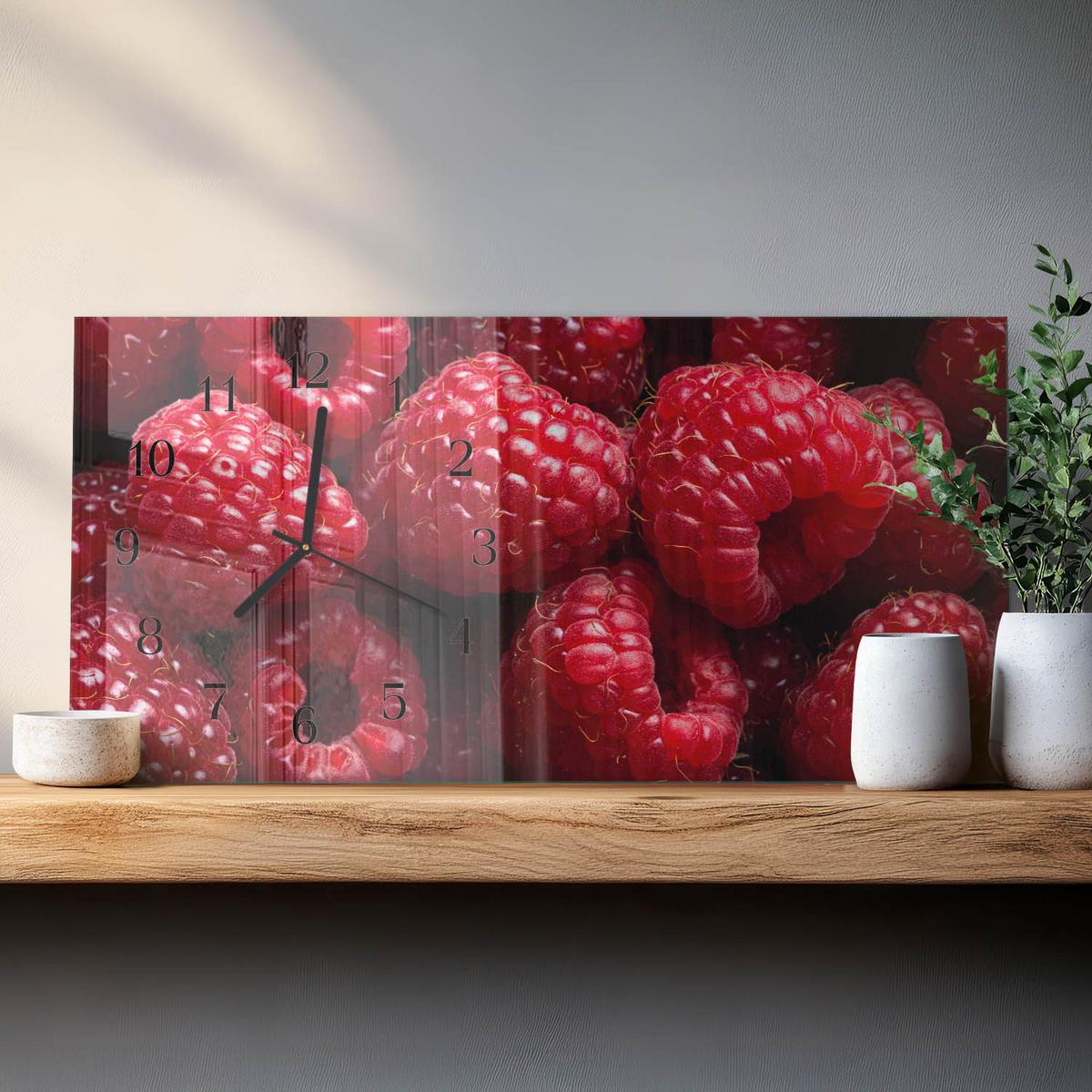 WANDUHR aus Glas 60x30 cm - Himbeeren - Rot, Glas (60/30/0.4cm) - TULUP