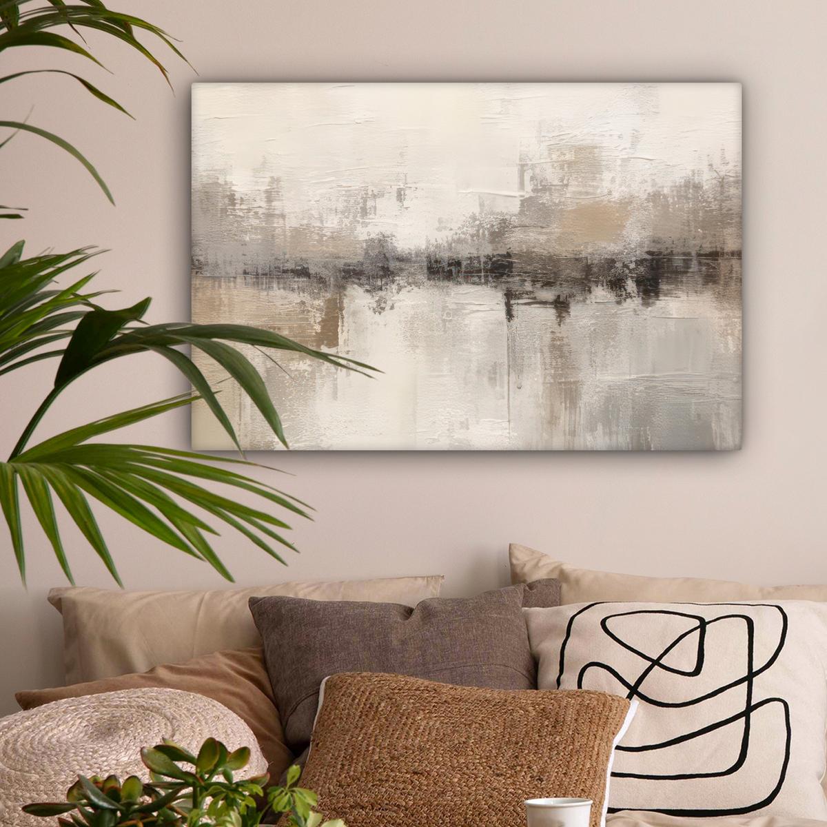 LEINWANDBILD Moderne Kunst - Abstrakt - Beige Gemälde 60x40 cm - Beige, Textil (60/40cm) - MuchoWow