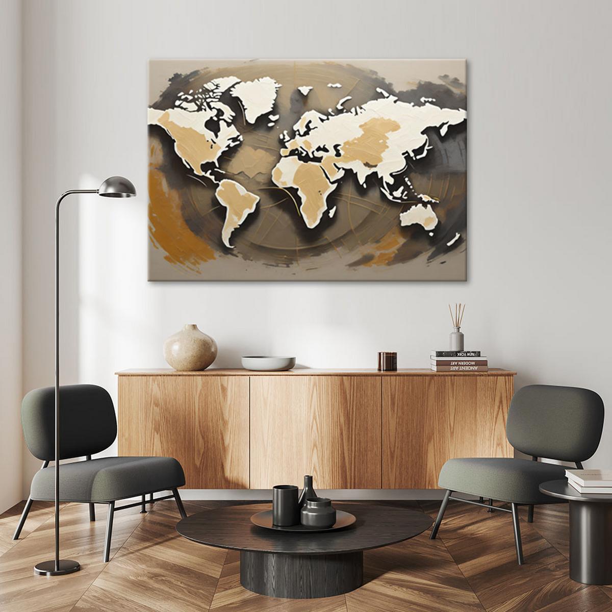 LEINWANDBILD Retro-Weltkarte 100x70cm - Braun, Textil (100/70cm) - Feeby