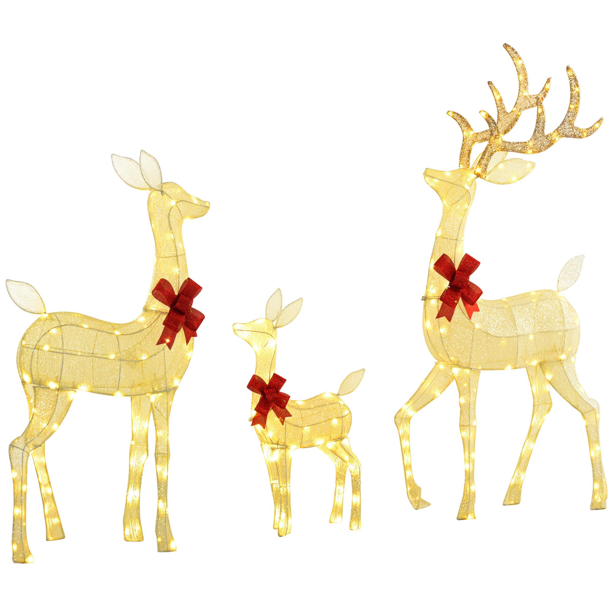 3ER Set LED Rentier, Weihnachtsdeko mit 283 warmweißen Lichtern Stahlrahmen - Silberfarben, Kunststoff (37/134/64cm) - Outsunny