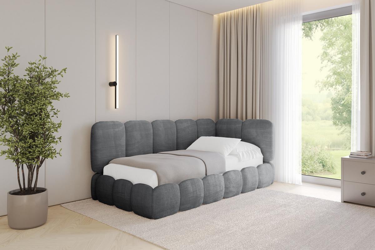 EINZELLBETT Jugendbett mit Bettkasten, Links - AVRY 80x200 Dunkelgrau - Dunkelgrau/Graphitfarben, Holzwerkstoff/Textil (80/200cm) - ALTDECOR
