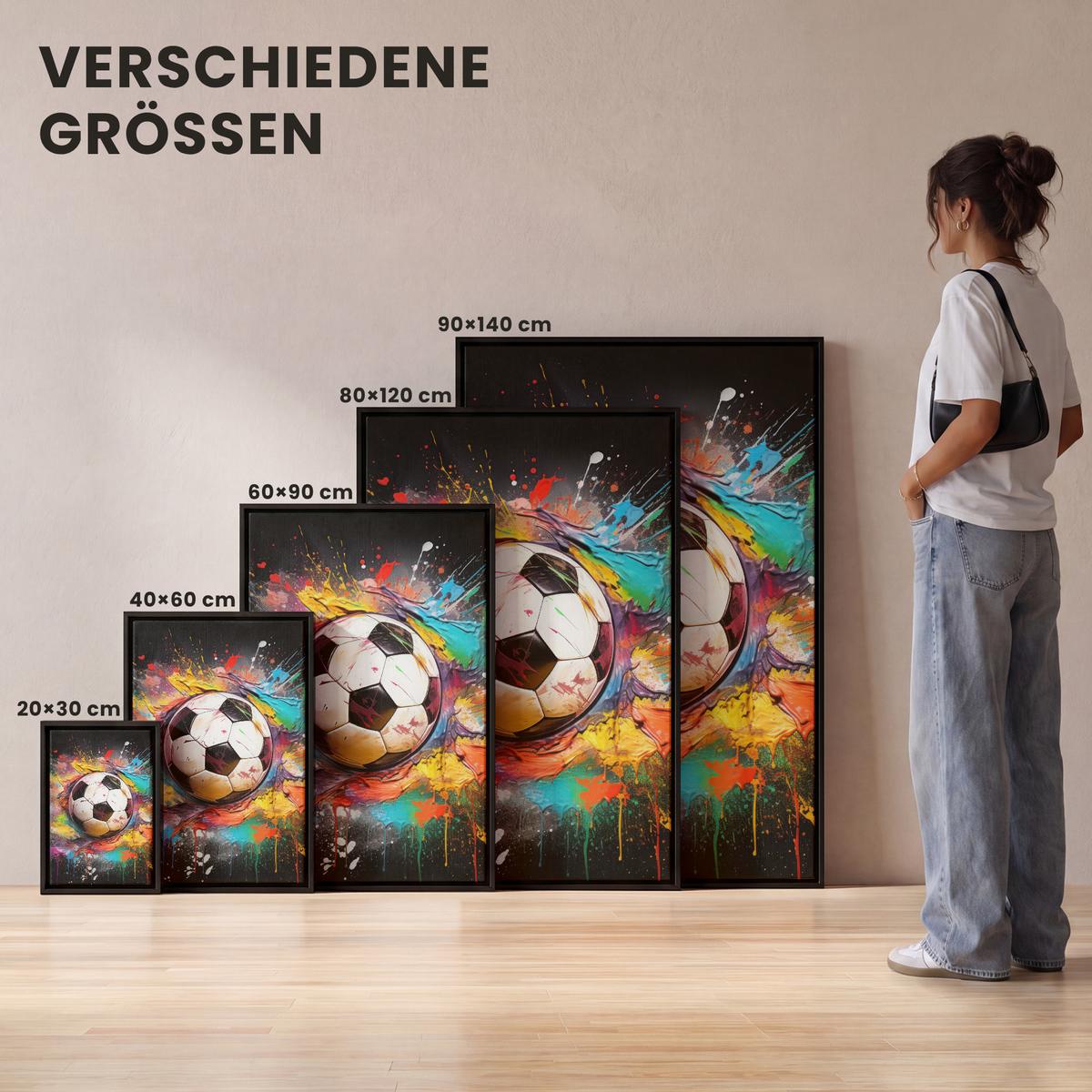 LEINWAND Bilder mit Rahmen - Fußball - Farbe - Farben - Schwarz - Weiß - 100x150 - Weiß, Textil (100/150cm) - MuchoWow