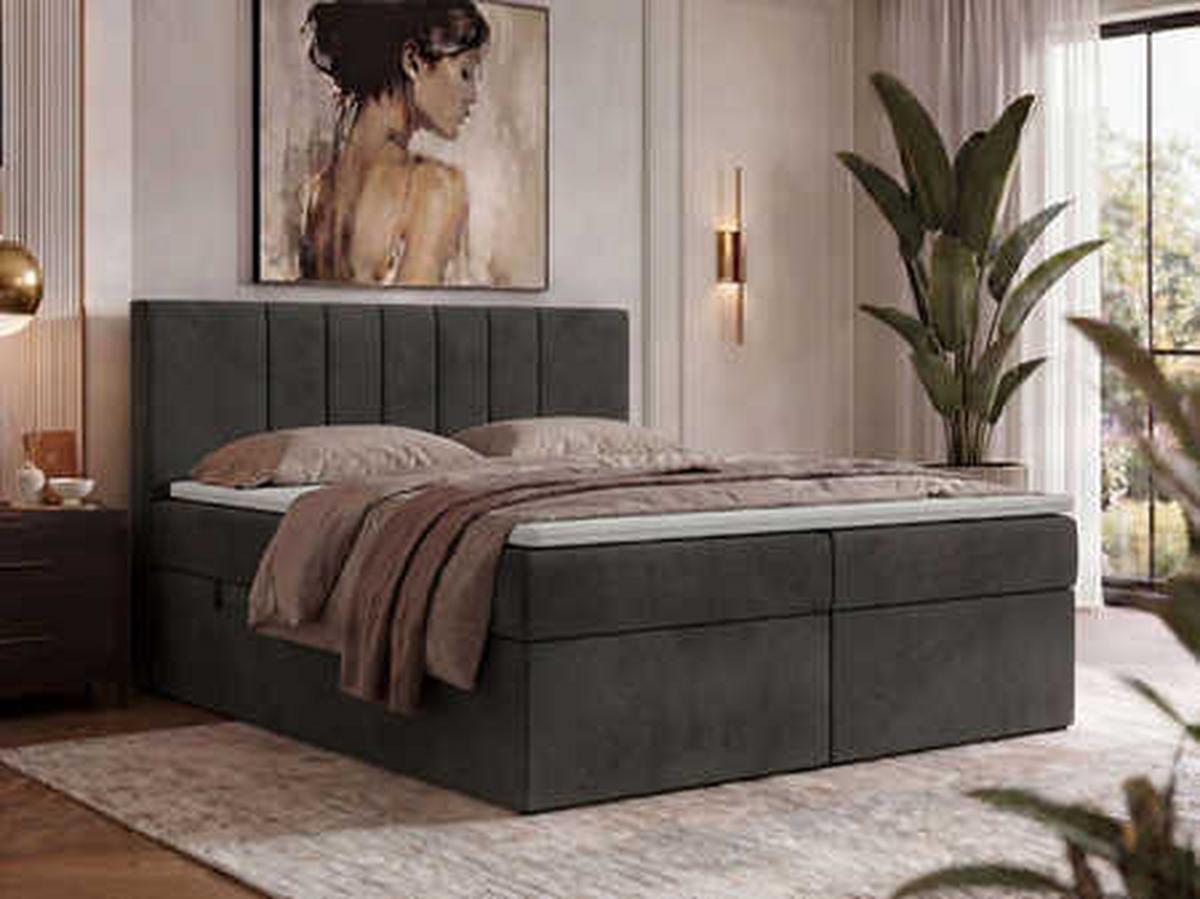 BOXBETT INERO 200/200 - Dunkelgrau Velvet - Topper Visco - H3 - Dunkelgrau/Schwarz, Kunststoff/Textil (200/200cm) - MKS