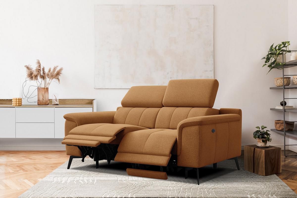 RELAXSOFA FIERO 2-Sitzer mit 2 Relaxfunktionen, orange - Schwarz/Orange, Holzwerkstoff/Textil (170/82/103cm) - Wozimo