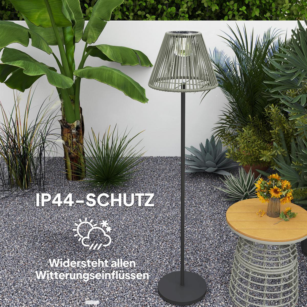 STEHLAMPE aus Rattan, Solarlampen mit Lichtsensor 25 LED-Lichte IP44 - Grau, Metall (33/33/135cm) - Outsunny