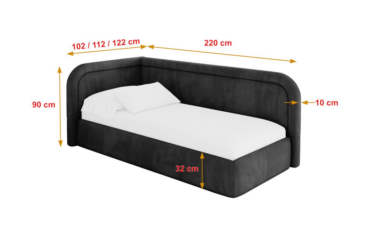 EINZELLBETT Jugendbett mit Bettkasten, Rechts - JOVY 80x200 Schwarz - Anthrazit, Holzwerkstoff/Textil (80/200cm) - ALTDECOR