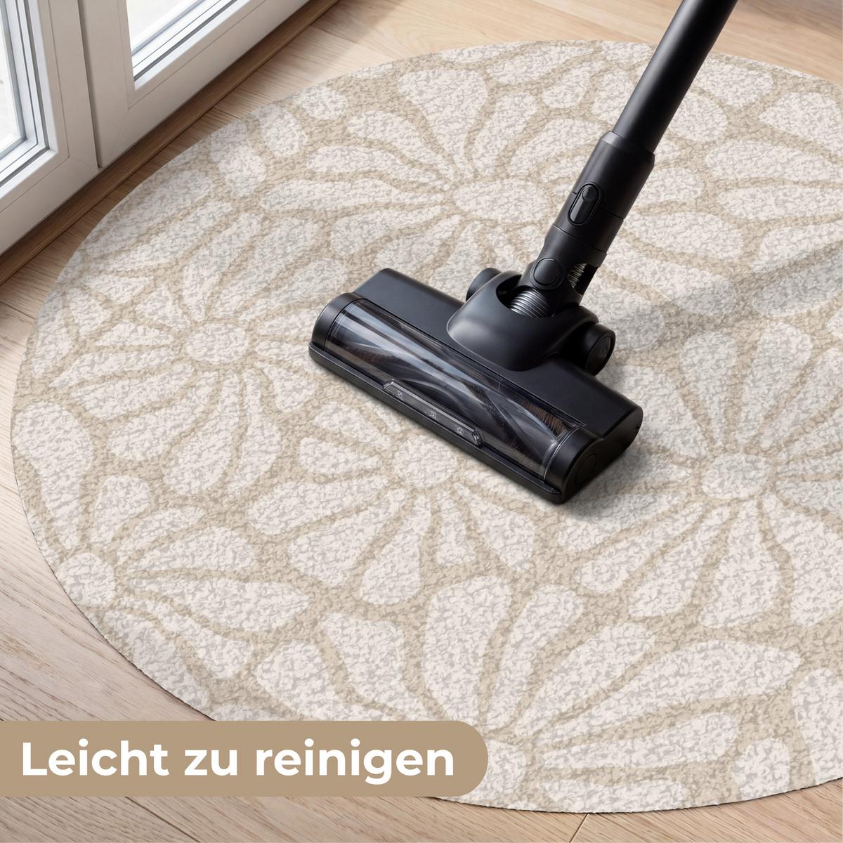FUSSMATTE Floral - Druck - Beige - Braun - Minimalistisch Schmutzfangmatte 90x90 cm - Sandfarben, Kunststoff (90/0.4cm) - MuchoWow