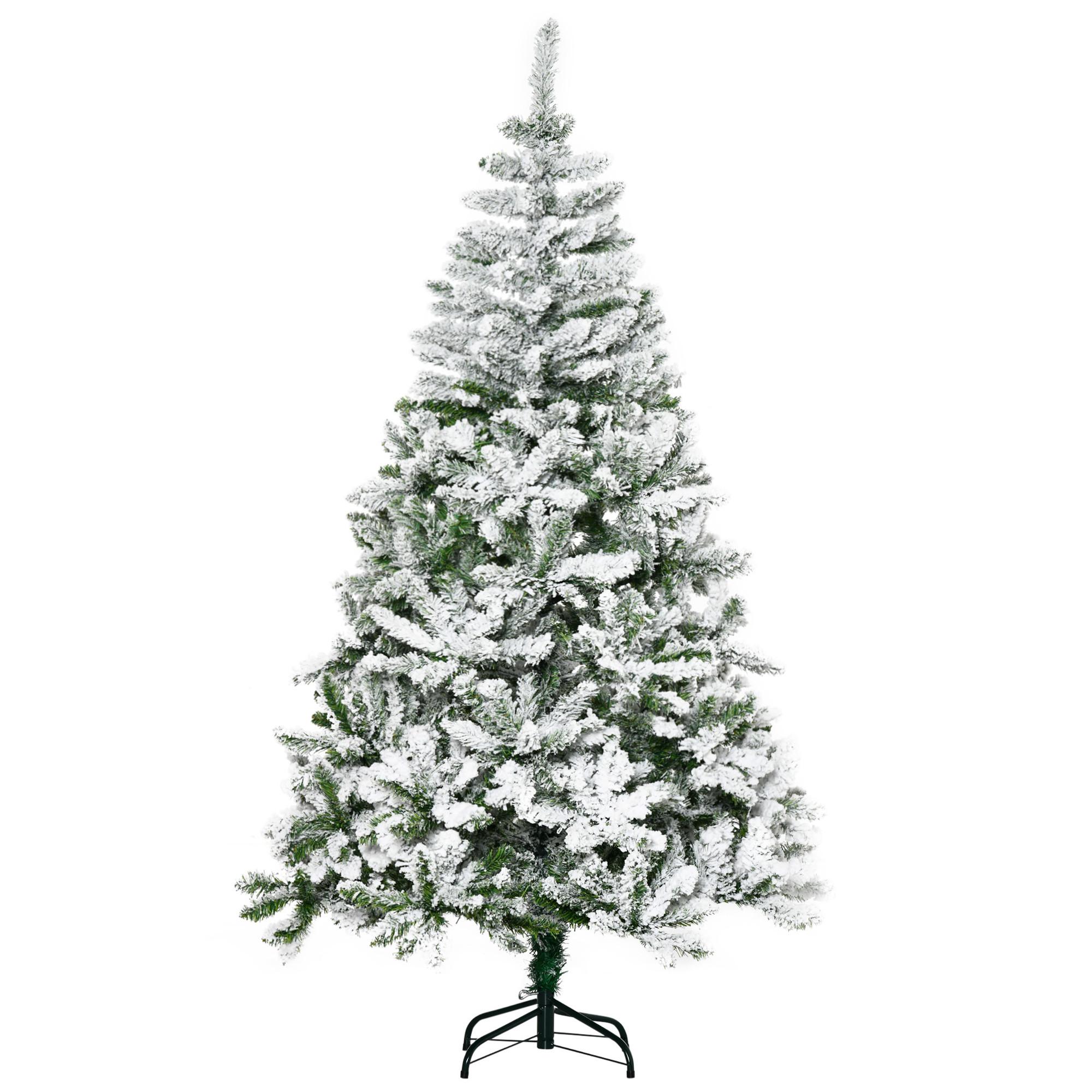 KÜNSTLICHER WEIHNACHTSBAUM mit Kunstschnee, Indoor 180 cm - Grün, Kunststoff/Metall (180cm) - HOMCOM