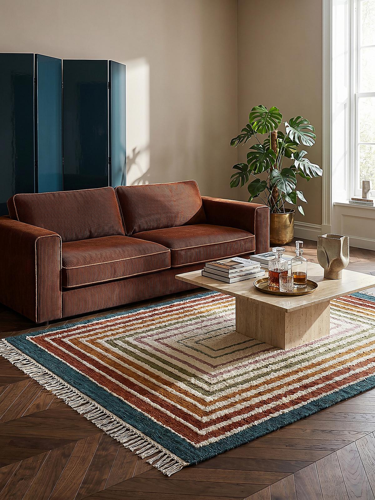 WOLLTEPPICH handgewebt FROND, geometrisch, Bunt, 140 x 200 cm - Multicolor, Textil (200/140cm) - KADIMA DESIGN