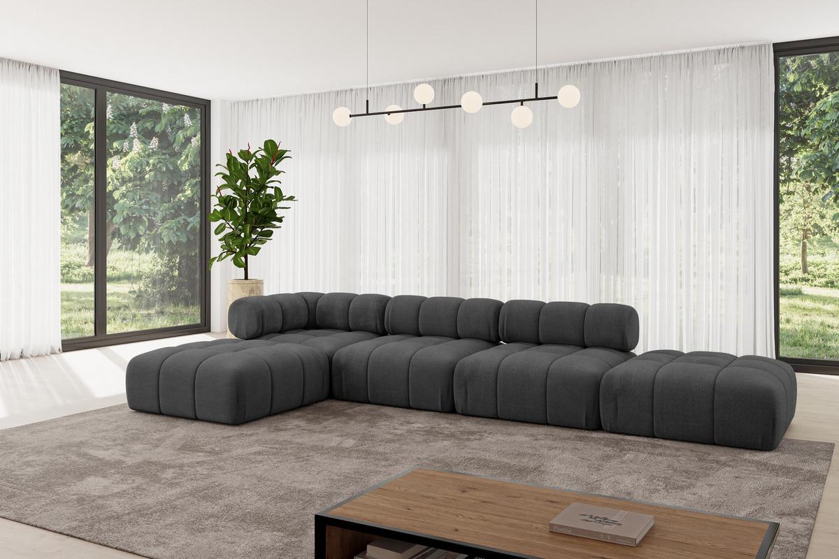 ECKSOFA modulares Sofa Kerru-L2 - 380x190x70 cm Schwarz Velours - Schwarz, Holzwerkstoff/Textil (380/190cm) - ALTDECOR