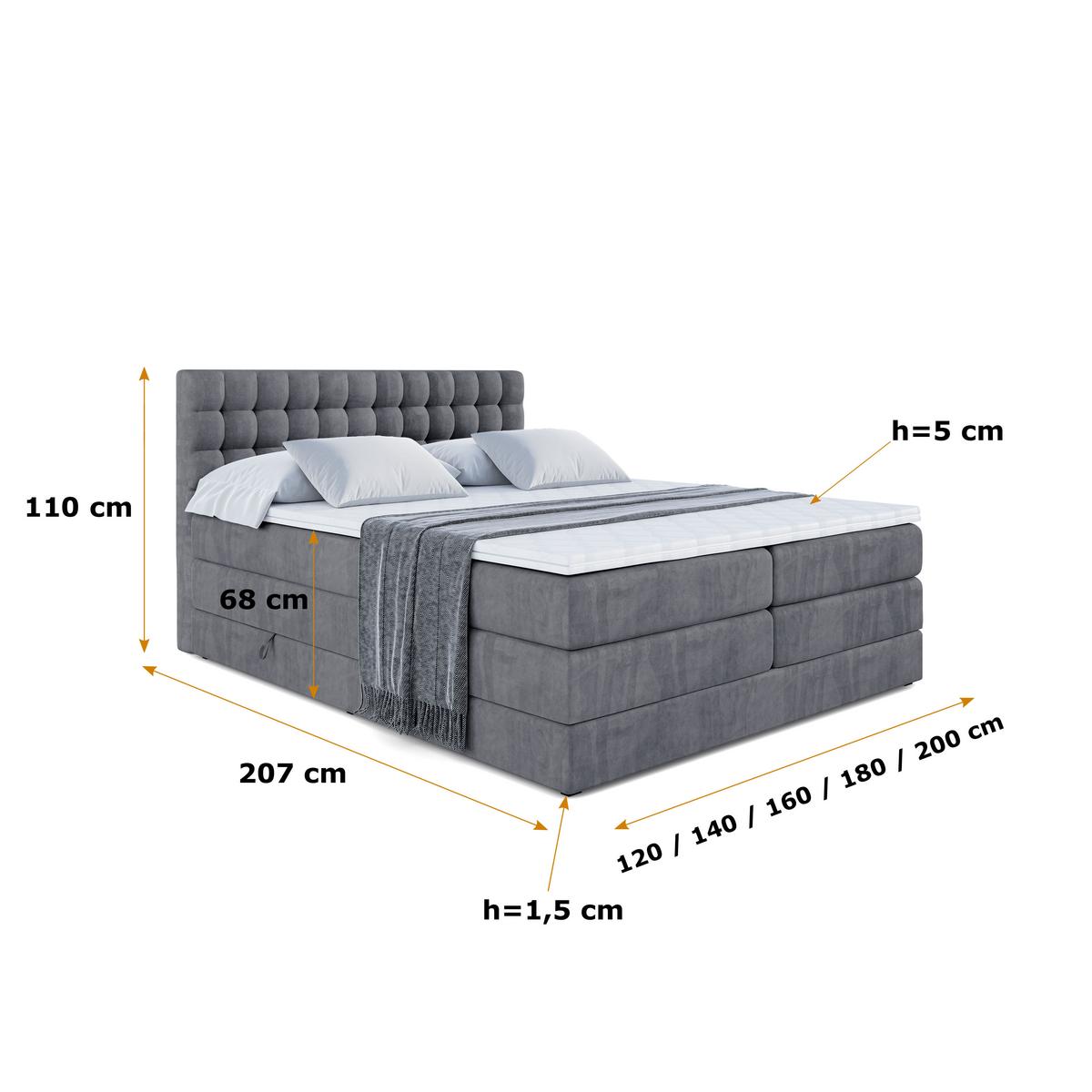 BOXSPRINGBETT VIONE KING - 180 x 200 - H3/H4 - Dunkelgrau - Dunkelgrau, Holzwerkstoff (180/200cm) - ALTDECOR
