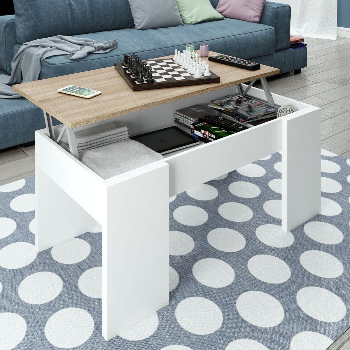 COUCHTISCH mit hochklappbarer Platte L100 cm - Alida - Weiß, Holzwerkstoff (6.6/50/45cm) - Calicosy
