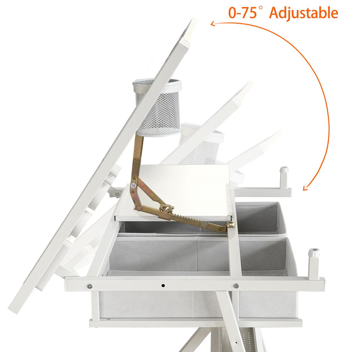 SCHREIBTISCH Zeichentisch Höhenverstellbar Neigbar Weiß inkl Hocker & Schubladen - Weiß, Holzwerkstoff (60/98/68cm) - Urban Meuble
