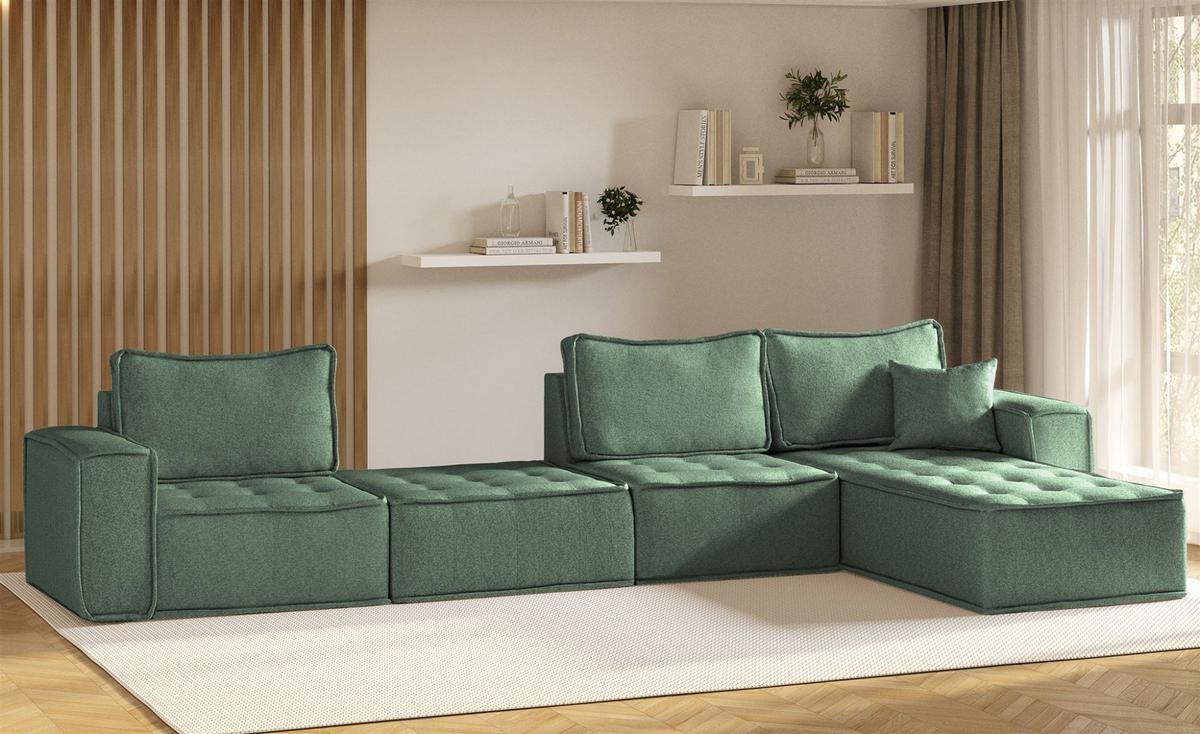 POLSTERHOCKER Sande In Raven - Grün, Holzwerkstoff/Textil (90/38/90cm) - Fun Möbel