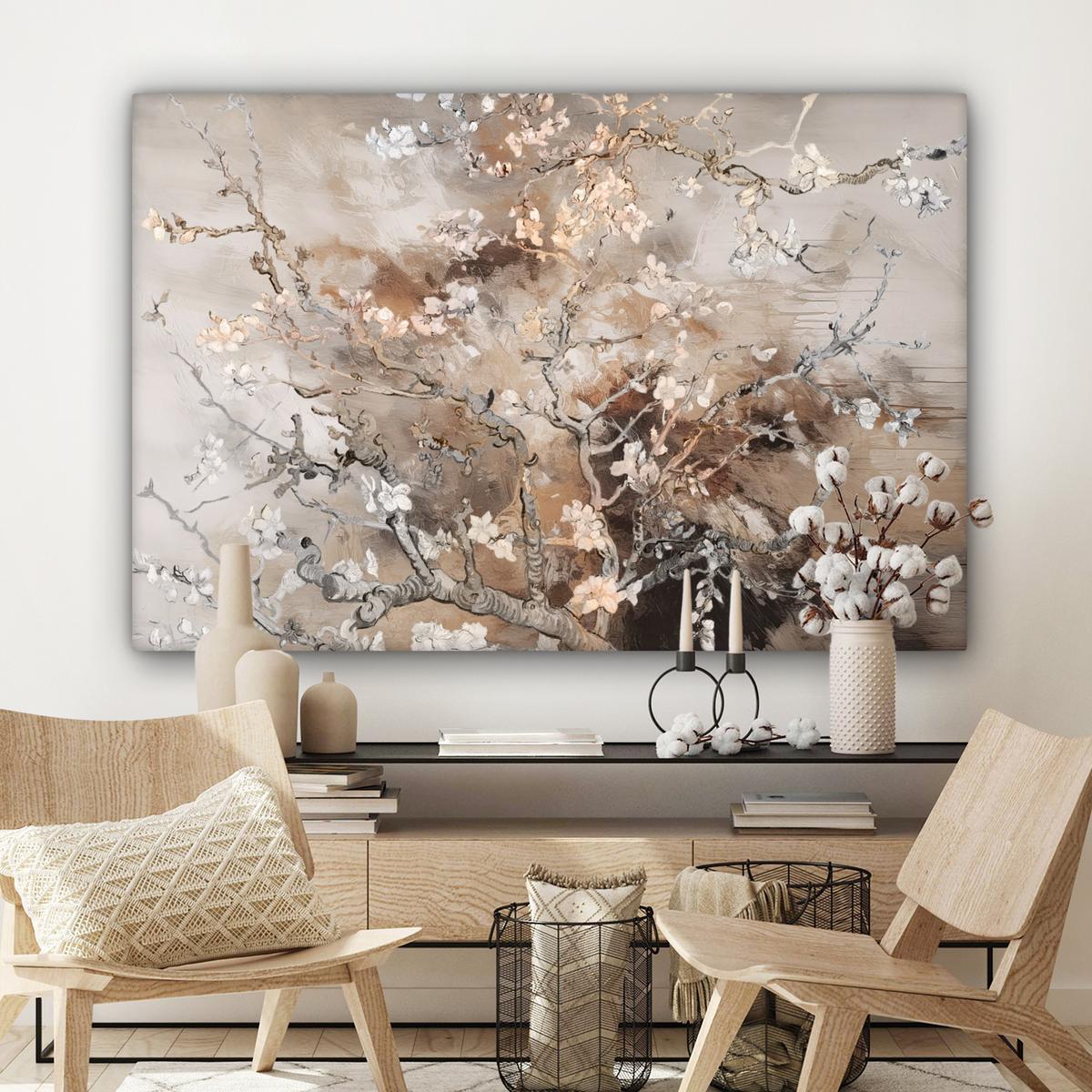 LEINWANDBILD Mandelblüte - Kunst - Van Gogh - Beige - Abstrakt Groß 140x90 cm - Braun, Textil (140/90cm) - MuchoWow