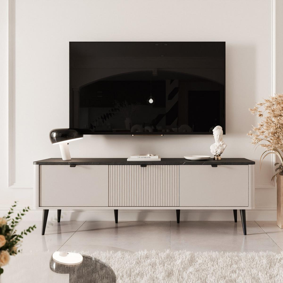 TV-LOWBOARD NAVANI stehend, 160 cm Kaschmir/Grau - Goldfarben/Schwarz, Holzwerkstoff/Metall (160/52/40cm) - Idohome
