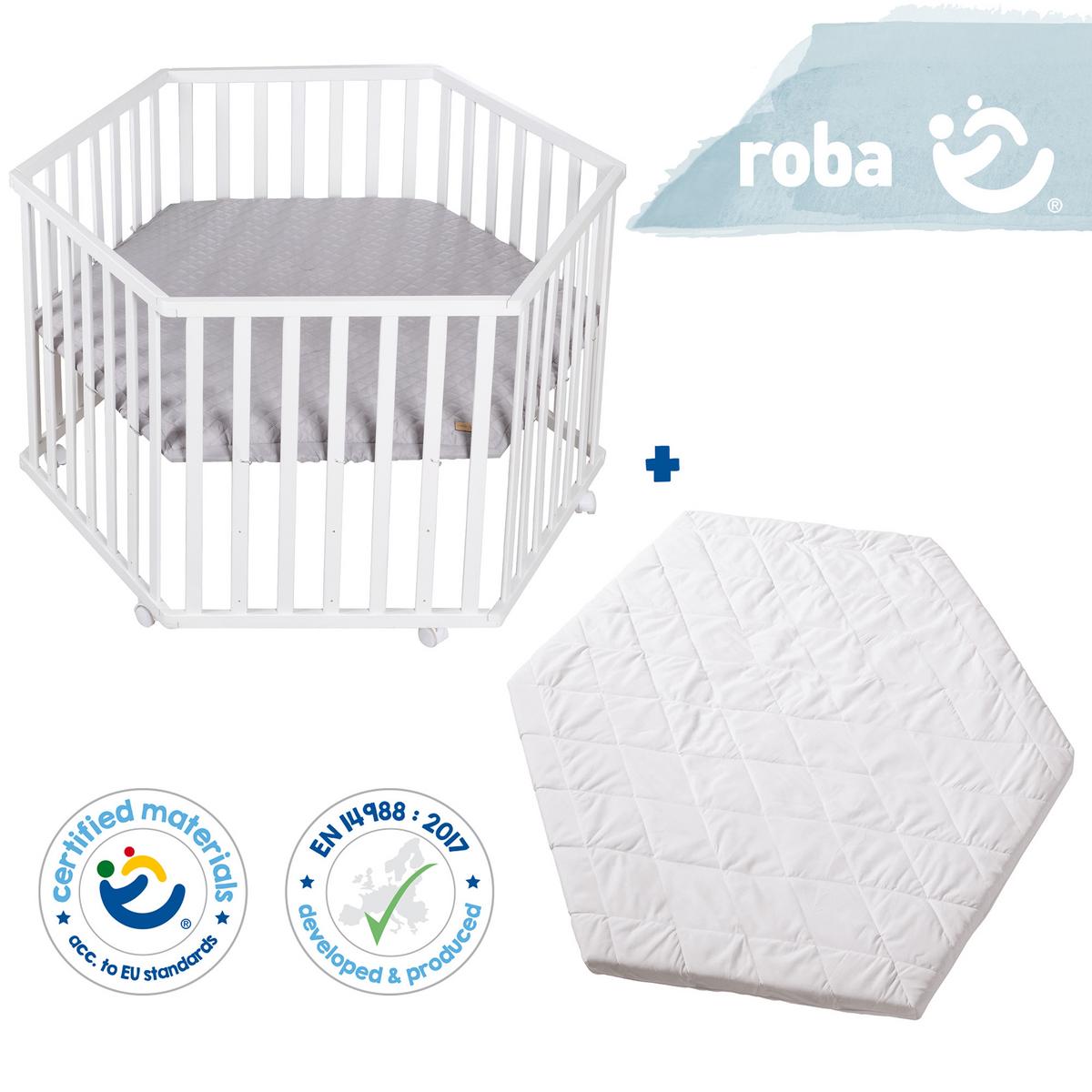 LAUFGITTER inkl. Matratze roba Style grau - Weiß, Holzwerkstoff (118.5/72.5/103.5cm) - Roba
