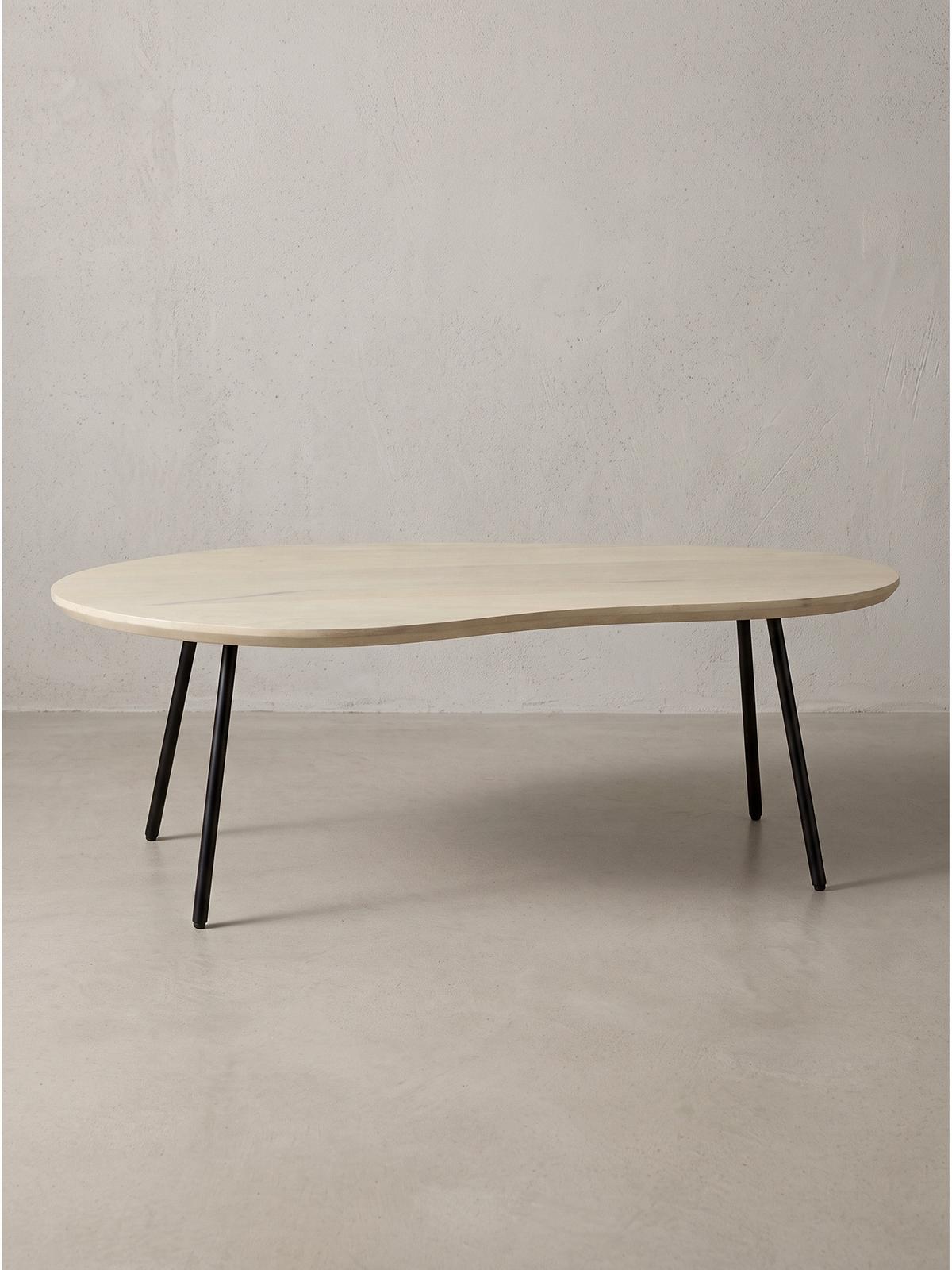 SOFATISCH CALABRIA, Mango Massivholz, in Nierenform, Weiß-Mango, 122 x 63 x 36 cm - Schwarz/Weiß, Holz/Metall (63/122/36cm) - KADIMA DESIGN