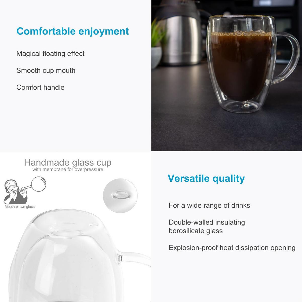 KAFFEEGLAS 250 ml (4er-Set) - Transparent, Glas - Intirilife