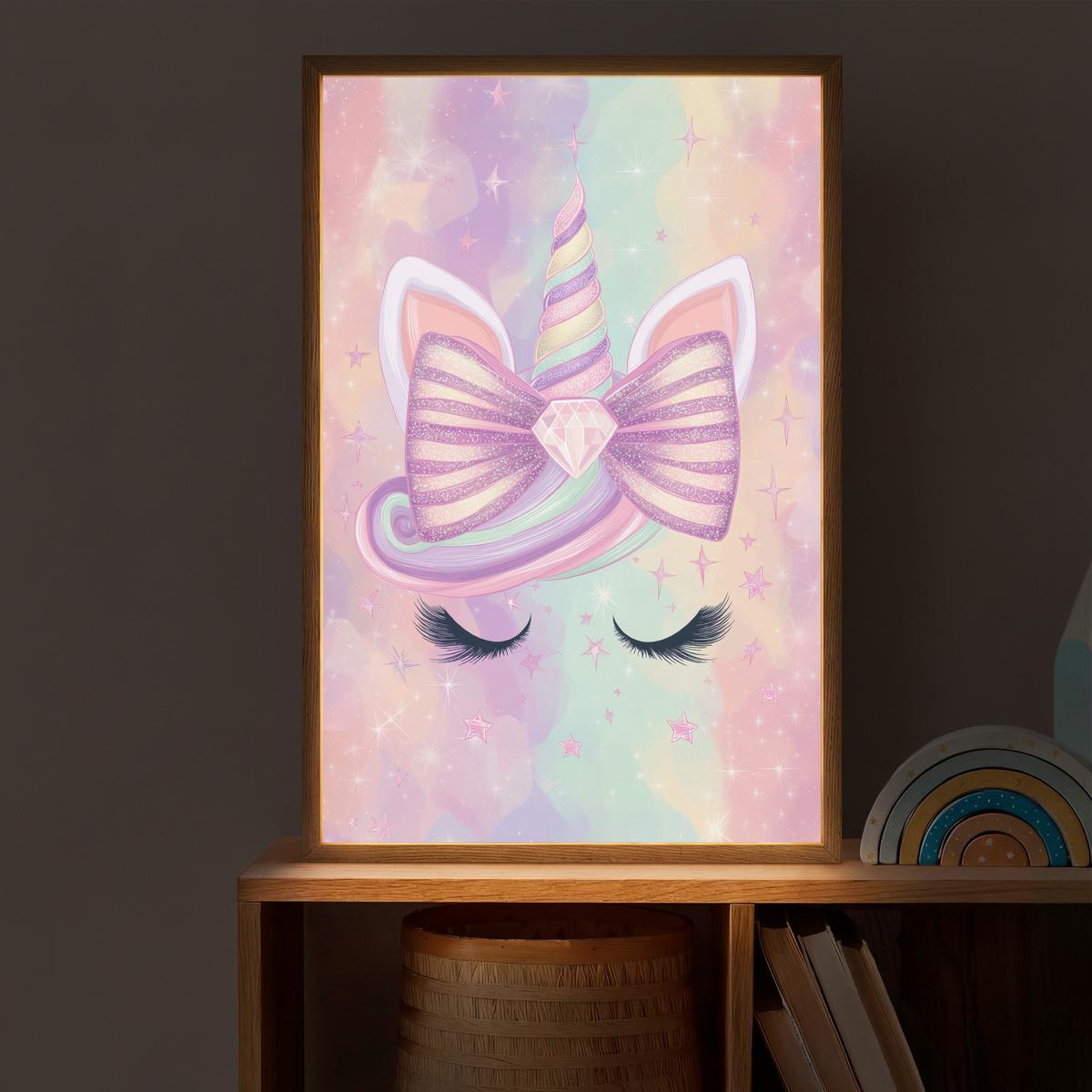 WANDLEUCHTE MIT AKKU Einhorn - Glitzer - Regenbogen - Pastell 40x60 cm - Hellrosa, Holzwerkstoff (40/60/8cm) - OnlyWow
