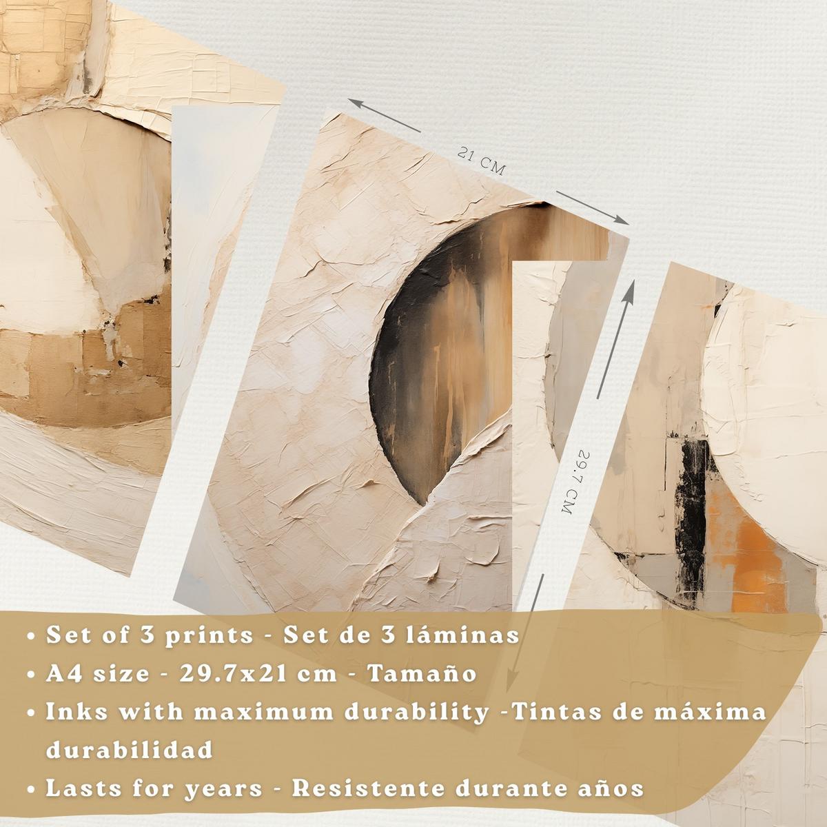 POSTER Set of 3 Abstract Geometric Wall Art Prints Modern Living Room Bedroom Kitchen Bathroom Decor Rahmenlos A4 - Beige, Papier (29.7/1/21cm) - Nacnic