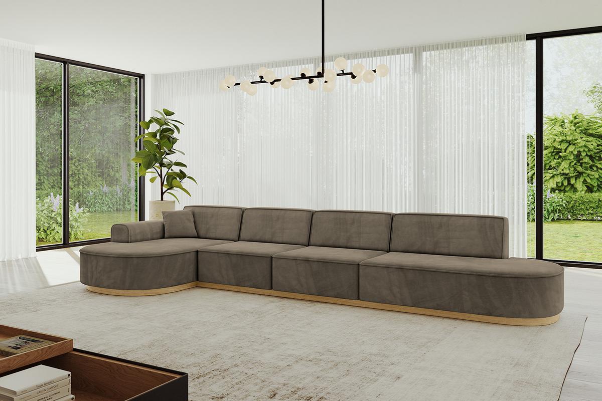 ECKSOFA Ottomane Links MARI-L3-v2 - 413x171x83 cm Dunkelbraun Velours - Dunkelbraun, Holzwerkstoff/Textil (413/171cm) - ALTDECOR