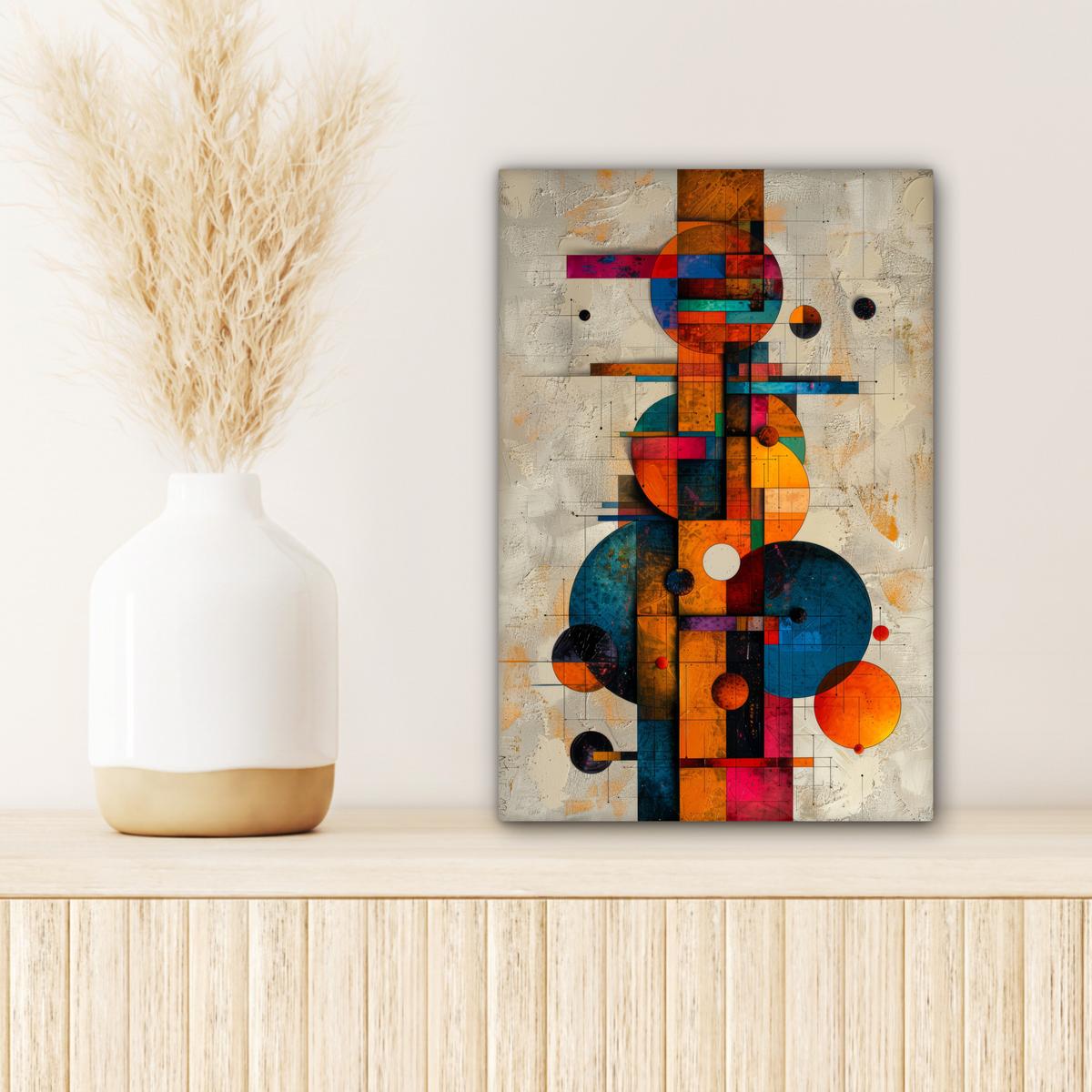 LEINWANDBILD Vintage - Moderne Kunst - Orange - Geometrische Formen Deko Wohnzimmer 20x30 cm - Multicolor, Textil (20/30cm) - MuchoWow