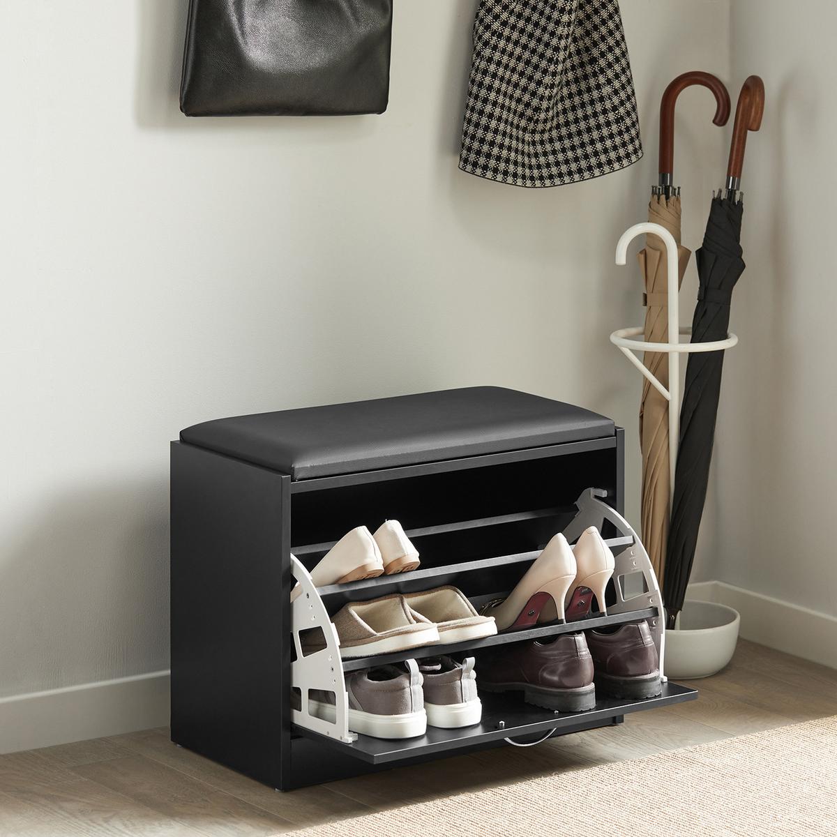 SCHUHBANK Schwarz - Schwarz, Holzwerkstoff (60/47/30cm) - SoBuy