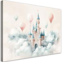 WANDBILD für kinderzimmer schloss mit luftballons in den wolken - Beige, Textil (100/70cm) - Feeby