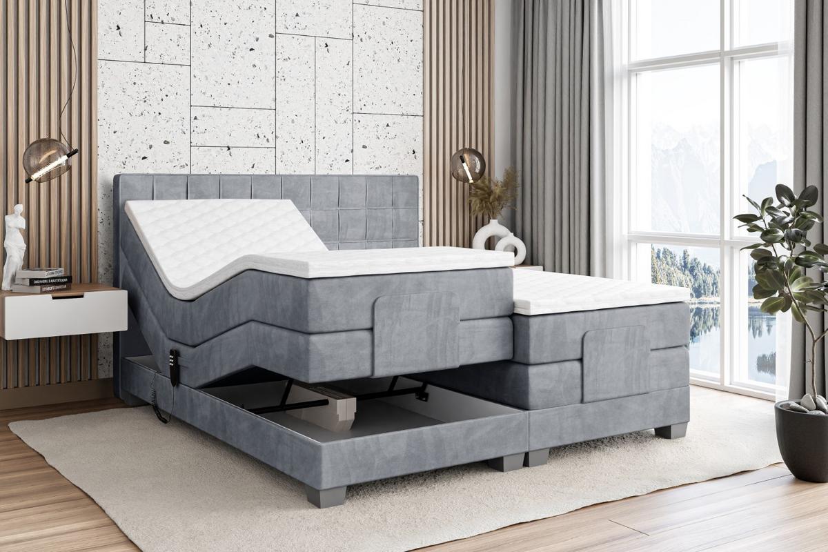 BOXSPRINGBETT elektrisch verstellbar mit 2 Matratzen H4/Taschenfederung OSTO EL 160 x 200 Hellgrau - Hellgrau, Holzwerkstoff (167/200cm) - ALTDECOR